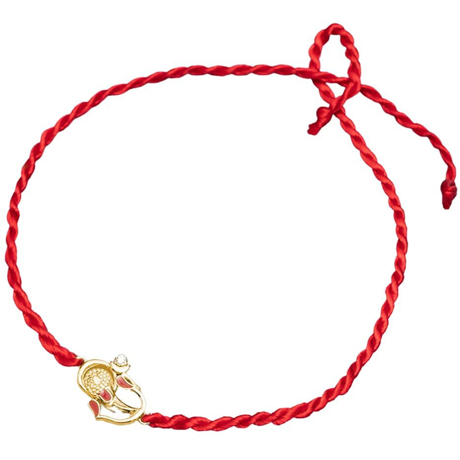 Zavya 925 Sterling Silver Ganesh Cz Gold Plating Silver Rakhi | Rakhi For Brother-Rakshabandhan | Gift For Men & Boys | With Certificate Of Authenticity And 925 Hallmark | Gift For Brother