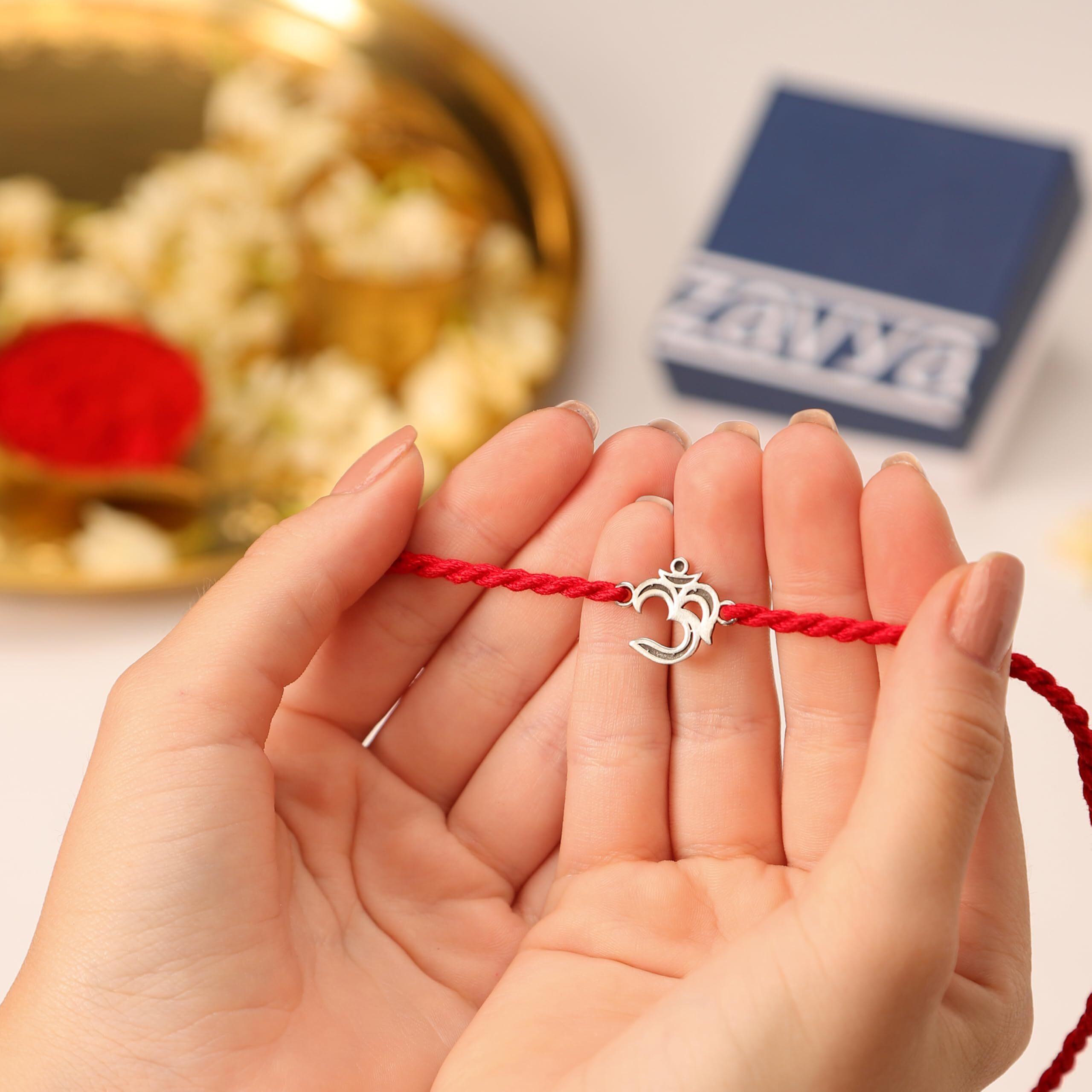 Zavya 925 Sterling Silver Om Minimal Rhodium Plating Silver Rakhi | Rakhi For Brother- Rakshabandhan | Gift For Men & Boys |1 Year Plating Warranty | Gift For Brother