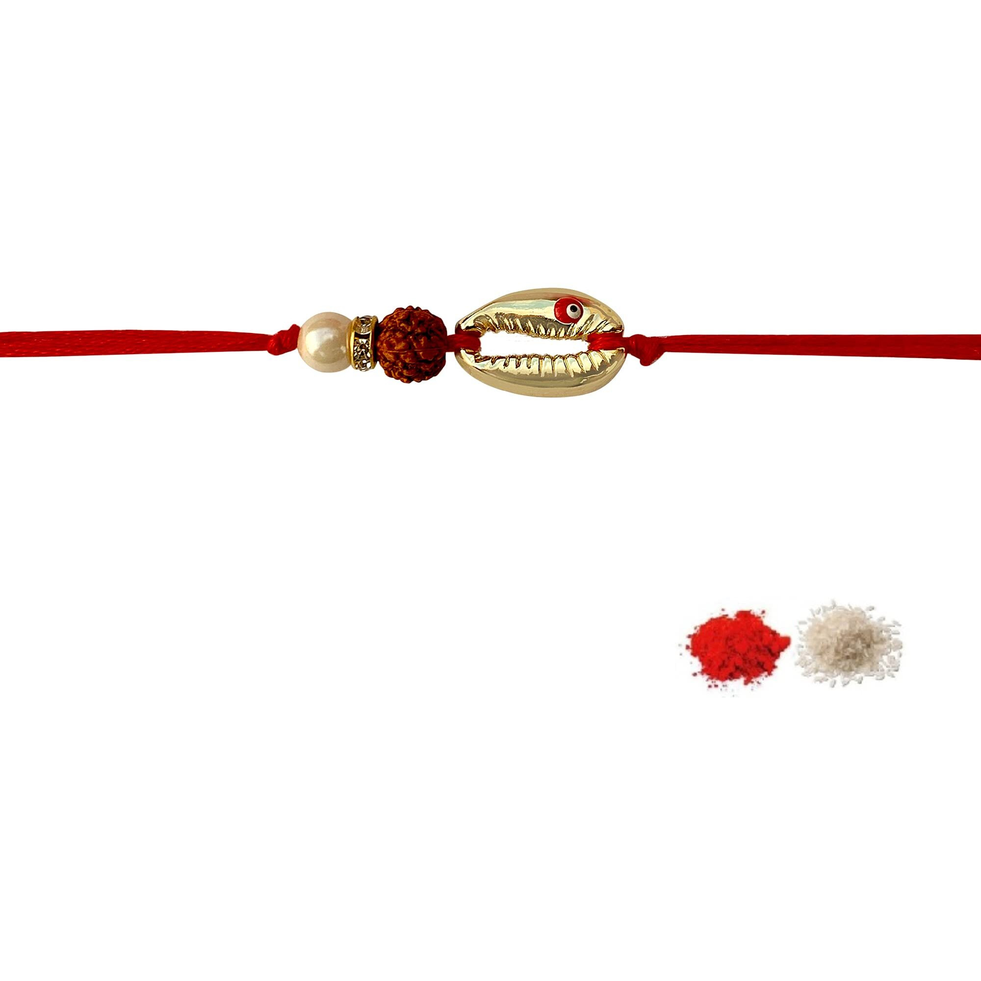 Fure Red Cowrie Shell Rakhi For Brother (Roli-Chawal Included)