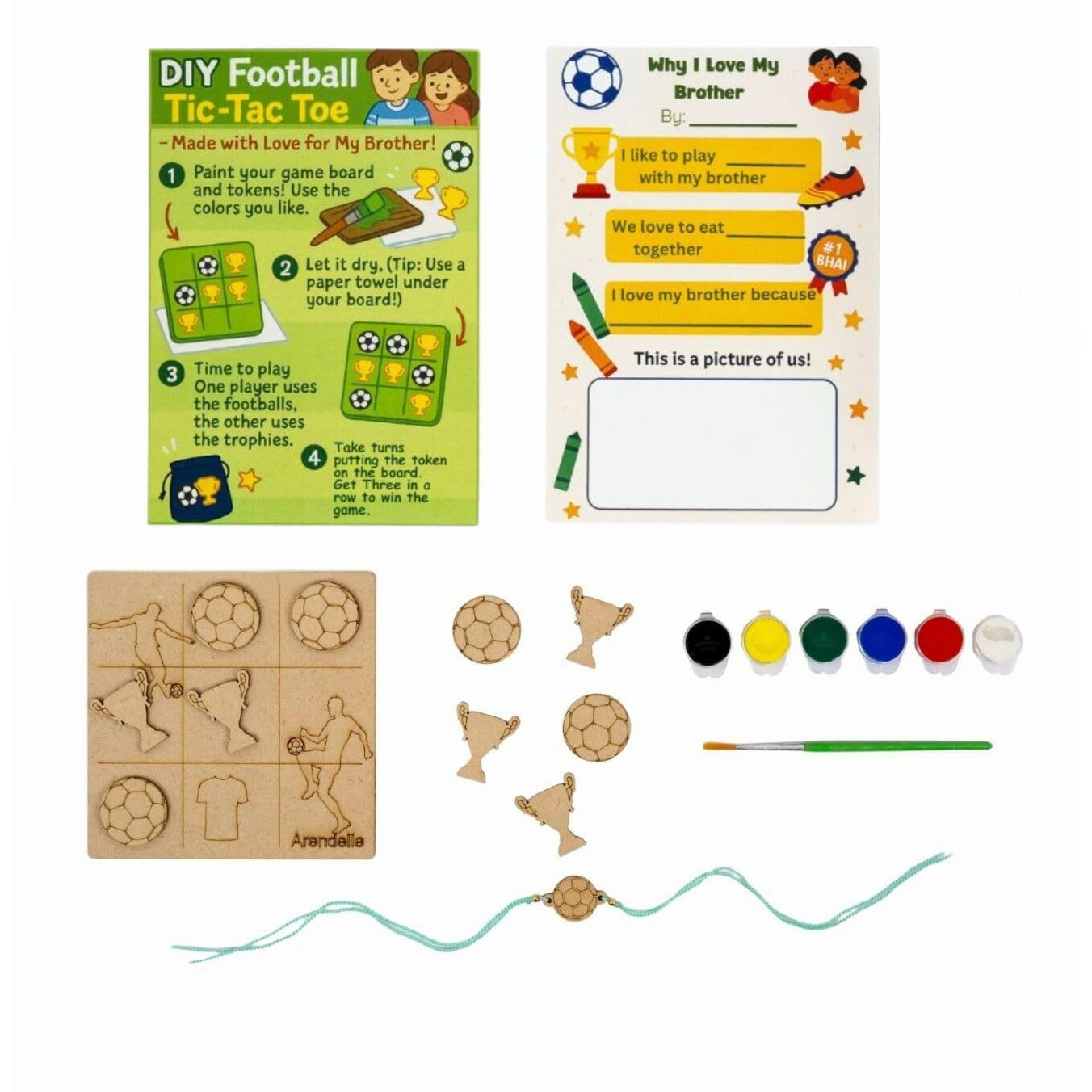 Arendelle Diy Rakhi Gift Box For Brothers  Football Edition | Paintable Rakhi, Football Vs Trophy Game, Why I Love My Bhai Card, Paints & Brush | Raksha Bandhan Return Gift For Kids