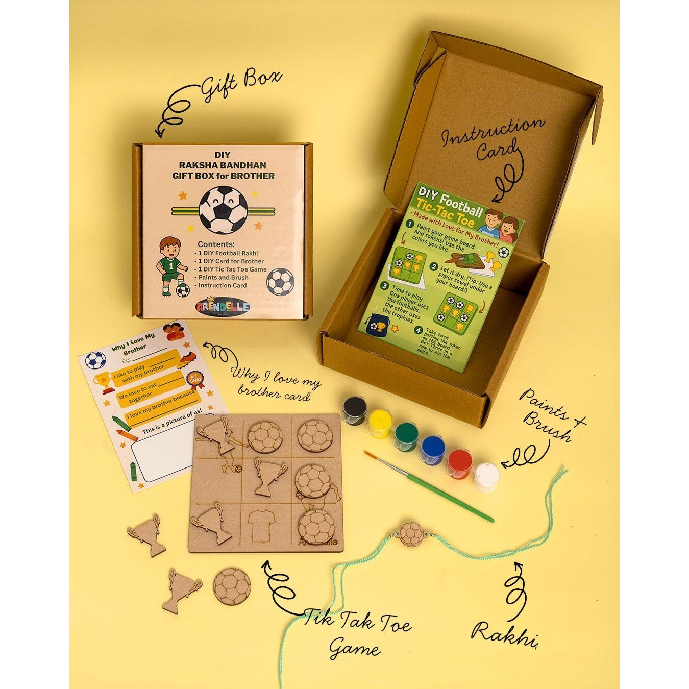 Arendelle Diy Rakhi Gift Box For Brothers  Football Edition | Paintable Rakhi, Football Vs Trophy Game, Why I Love My Bhai Card, Paints & Brush | Raksha Bandhan Return Gift For Kids
