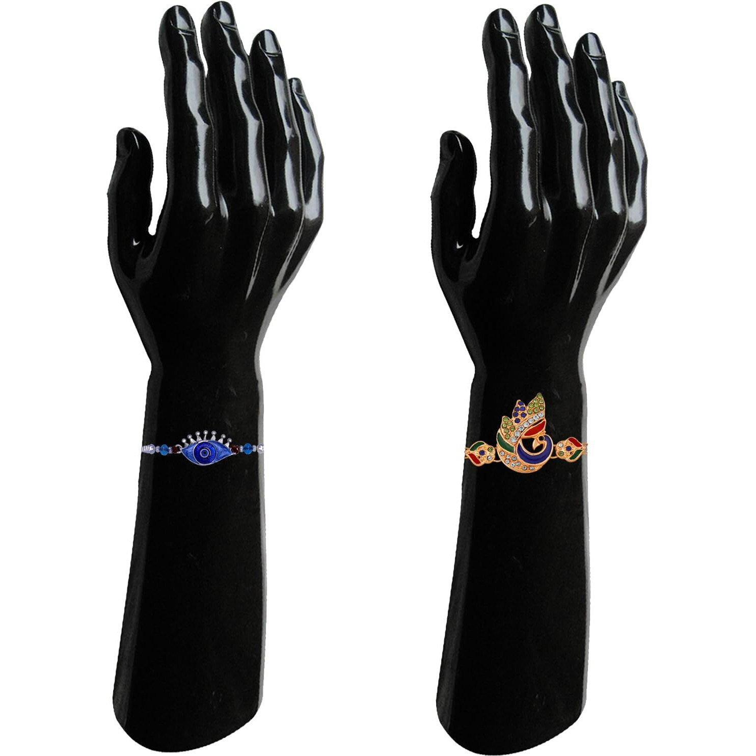 Mahi Multicolor Combo Of Evil Eye, Ganpati, Swastil And Peacock Shaped Rakhi Set With Crystals And Meenakari Work For Brother's (Rco1105541M)