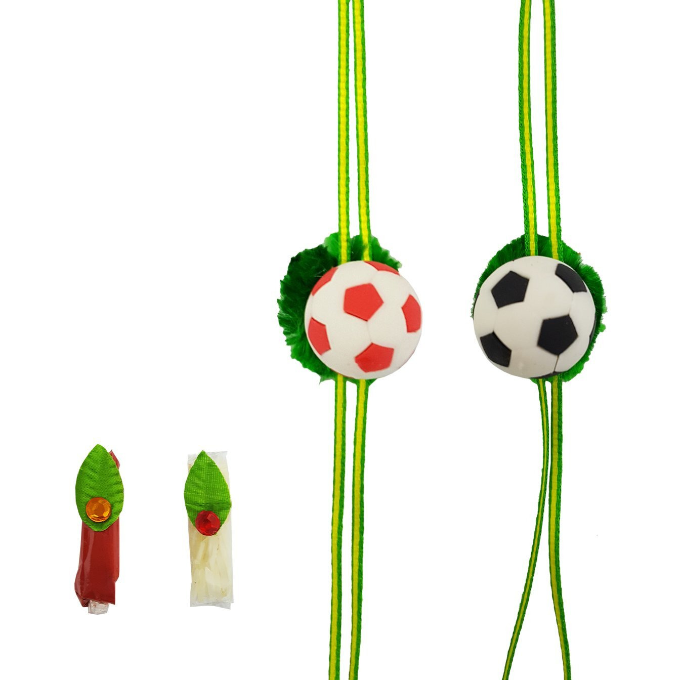 Mehrunnisa Set Of 2 Handmade Football Eraser Rakhis With Roli & Chawal For Kids (Rak1099)