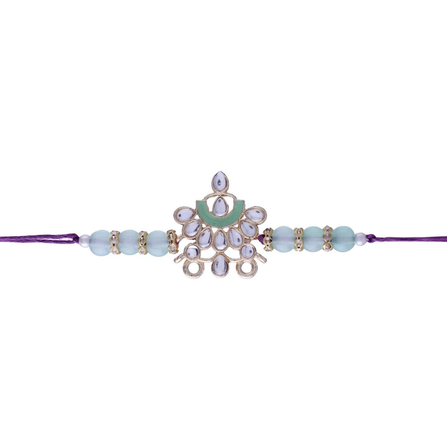 I Jewels Mens Gold Plated Ethnic Enamel Pearl Beads Rakhi With Roli Chawal & Rakshabandhan Card For Brother/Bro/Bhai (R066Min)