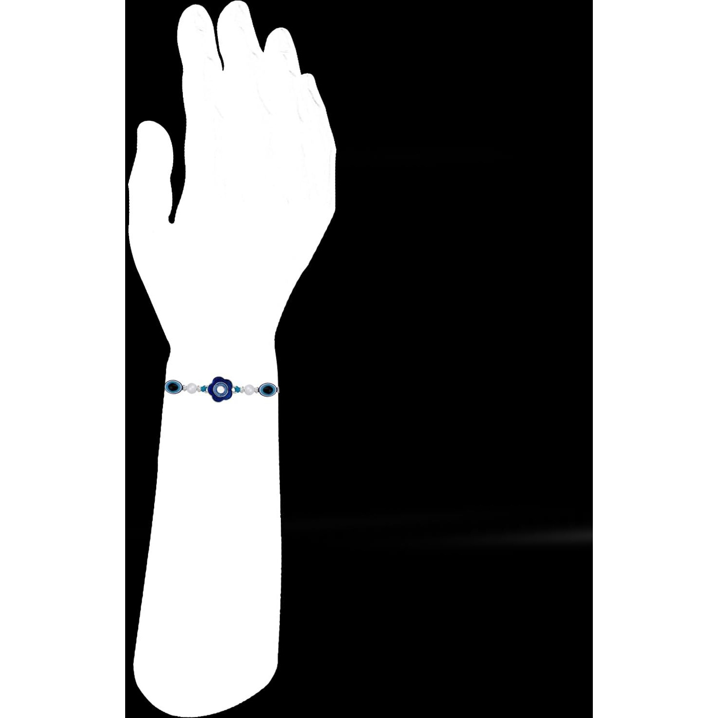 Mahi Rhodium Plated Blue Meenakari Work Floral Evil Eye Rakhi For Brother (Ra1100729R)