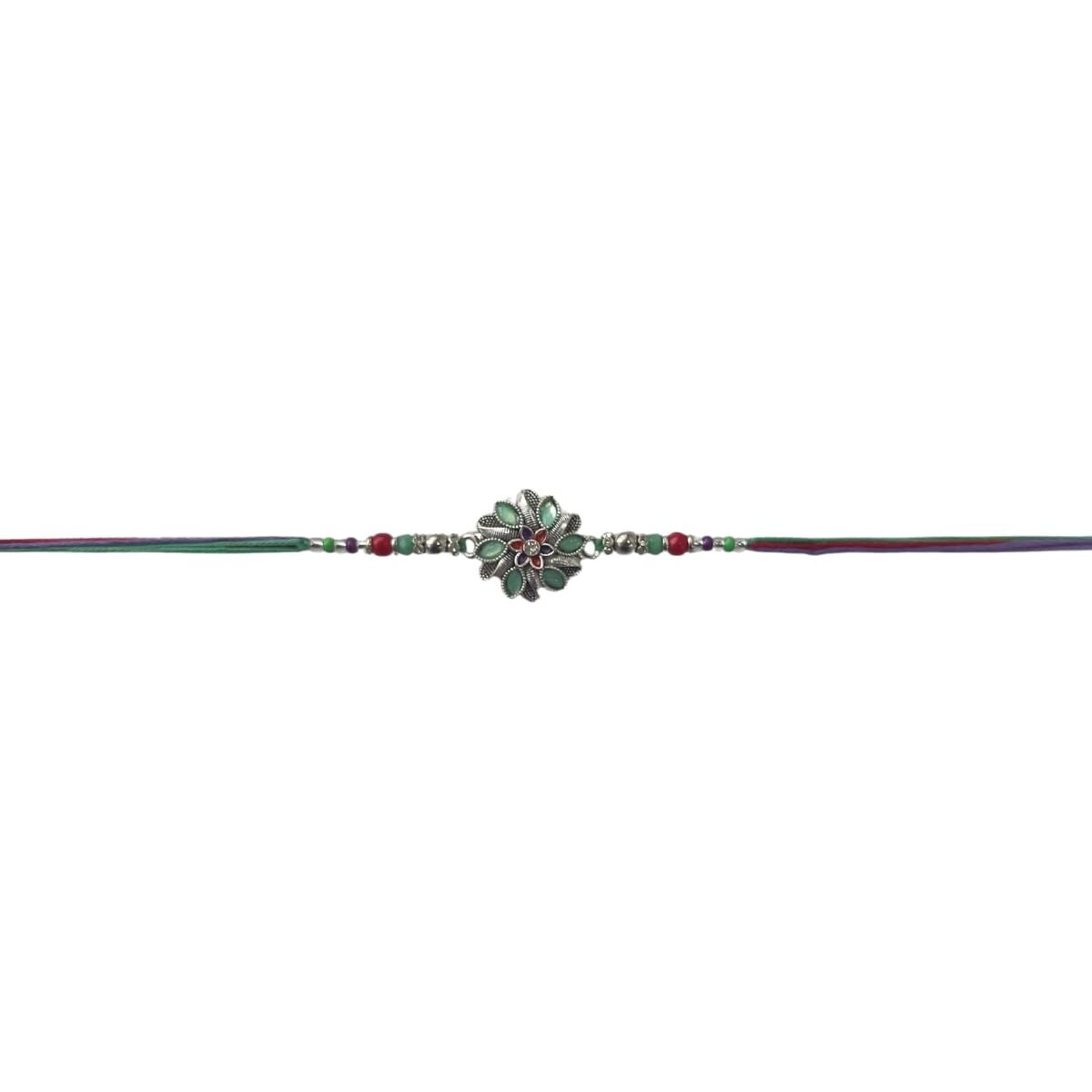 Accessher Mens Traditional Mint Green Meenakari/Enamel Work Delicate Rakhi For Beloved Brother/Gifting With Roli Kumkum Packets & Happy Rakshabandhan Card