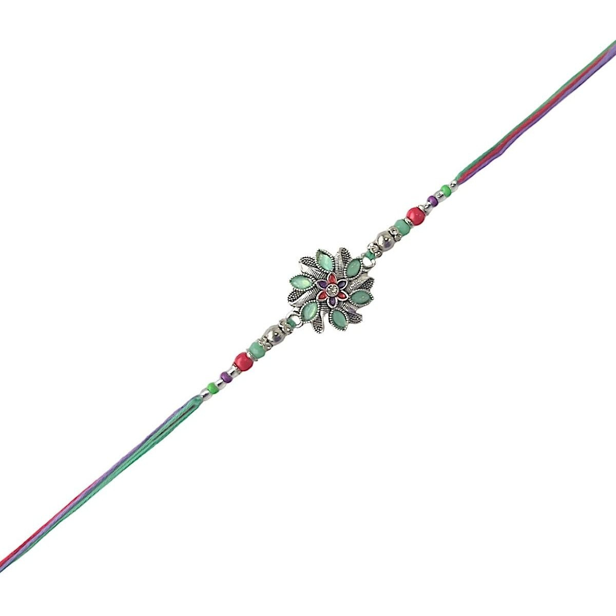 Accessher Mens Traditional Mint Green Meenakari/Enamel Work Delicate Rakhi For Beloved Brother/Gifting With Roli Kumkum Packets & Happy Rakshabandhan Card