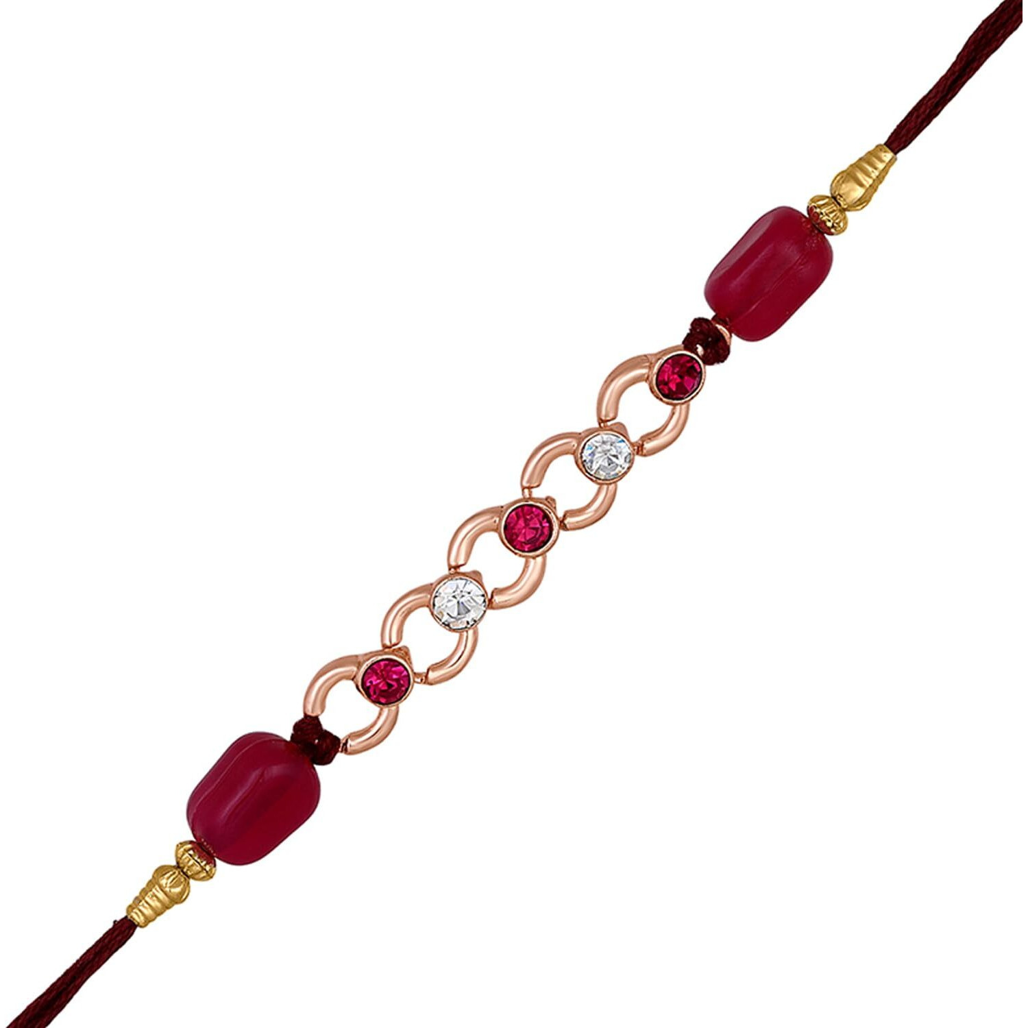 Mahi Rose Gold Plated Pink And White Crystals Rakhi For Bhai (Ra1100717Zpin)