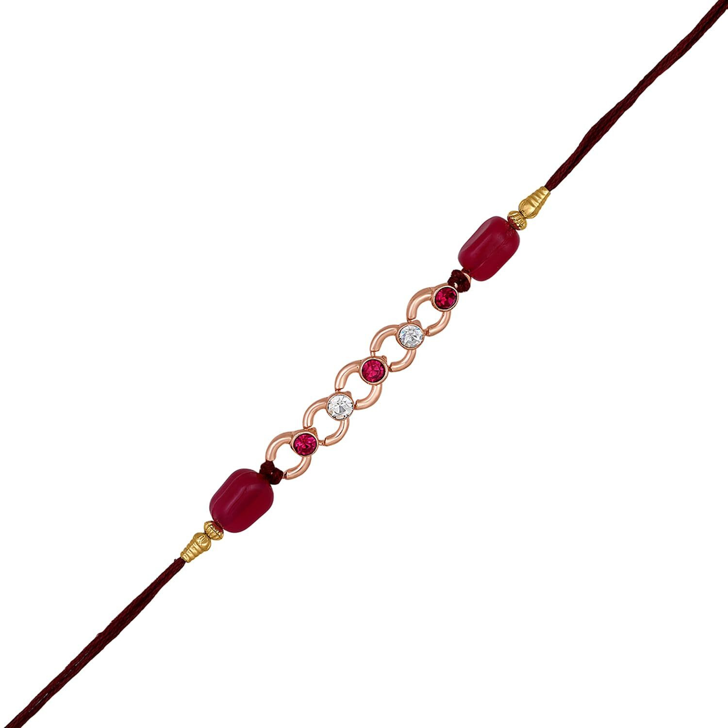 Mahi Rose Gold Plated Pink And White Crystals Rakhi For Bhai (Ra1100717Zpin)