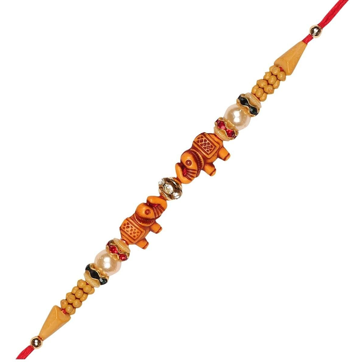 Accessher Traditional Elephant Design Rakhi For Brother, Kids Rakhi With Peacock Pooja Thali, Roli Kumkum And Happy Raksha Bandhan Card
