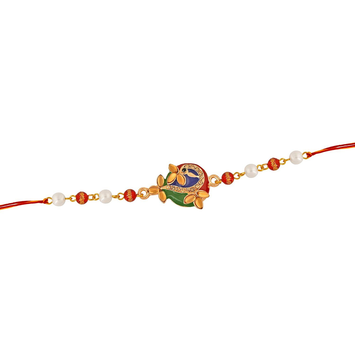 Mahi Elegant Peacock Rakhi With Crystal And Artificial Pearl For Beloved Brother (Ra1100634Z)