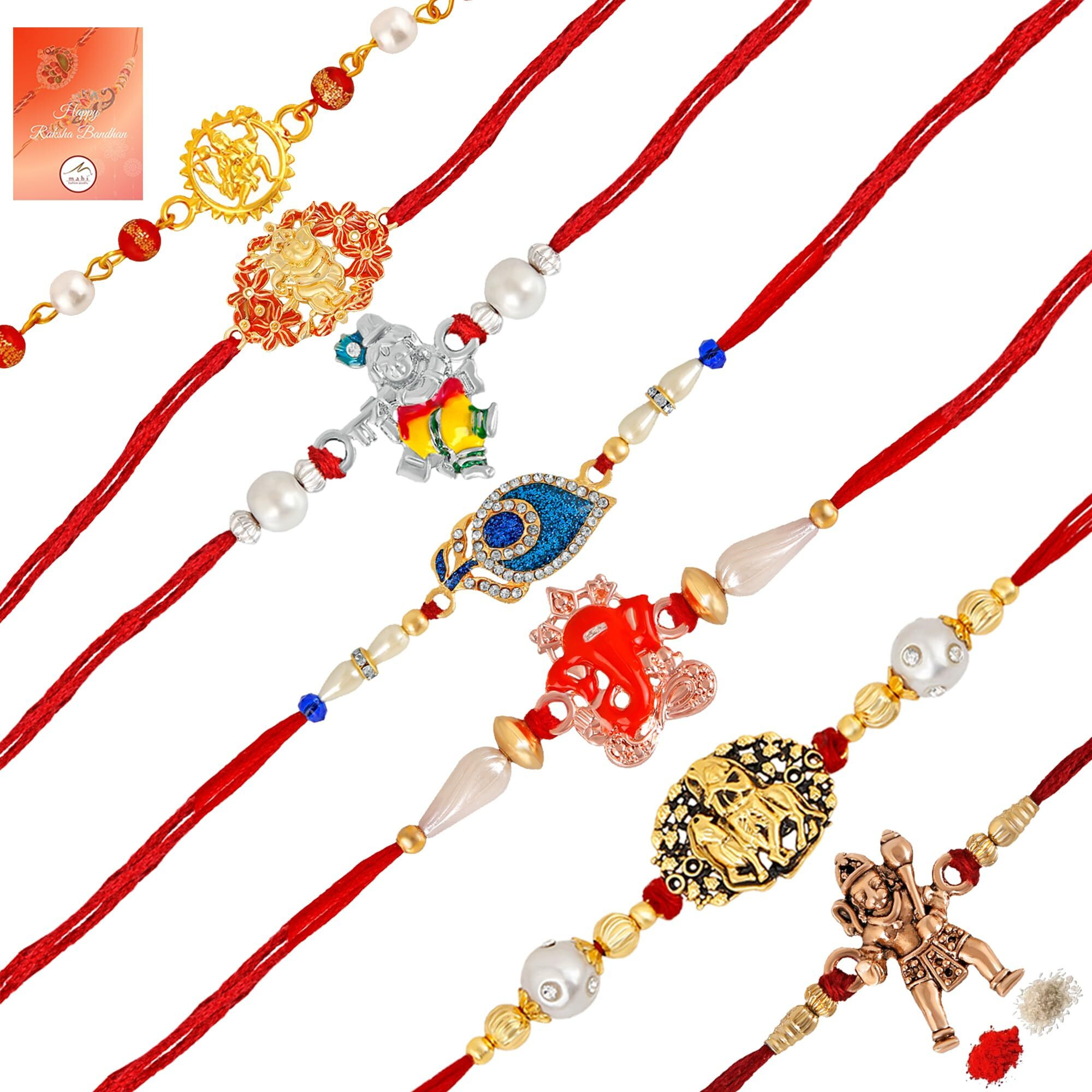 Mahi Combo Of 7 Religious Rakhis For Men With Crystals, Beads And Meenakari Work For Brother (Rcso1105741M)