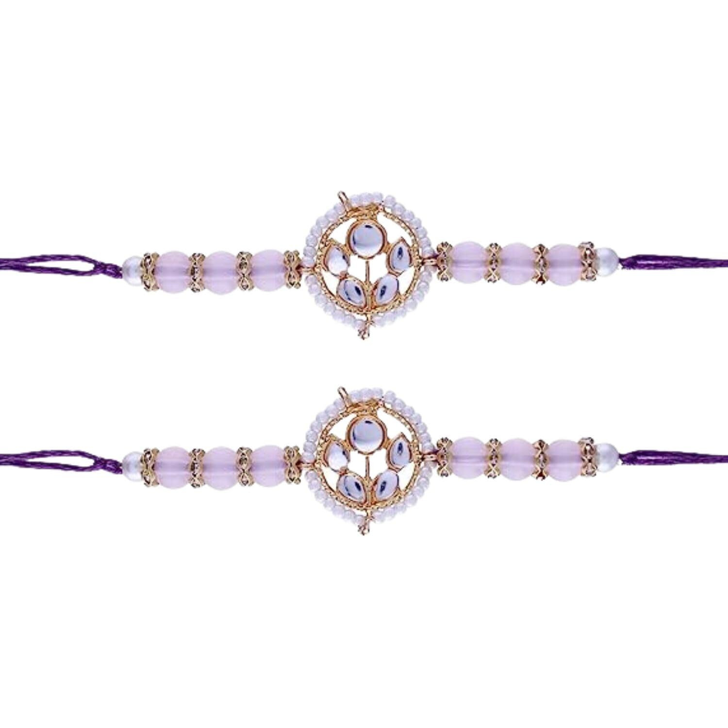 I Jewels Mens Rakshabandhan Special Kundan Pearl Combo Rakhi With Roli Chawal & Rakshabandhan Card For Brother/Bro/Bhai (R072Pi-2) (Set Of 2)