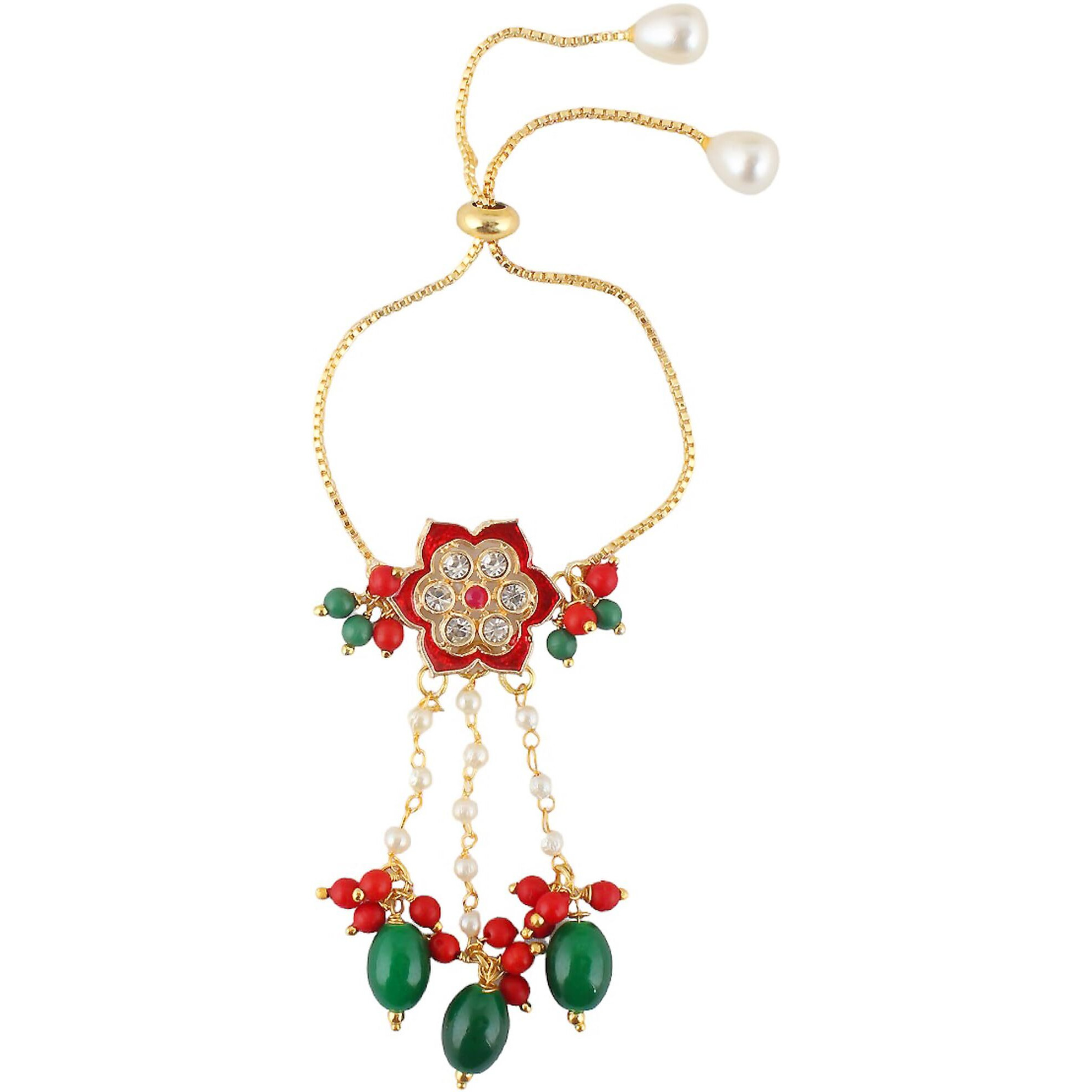 Lucky Jewellery Designer Gold-Plated Maroon Color Meena Red & Yellow Thread Rakhi -Fancy Rakshabandhan Rakhee Bracelet For Brother/Bro/Bhaiya/Bhai/Bhabhi Rakshasutra (111-Jpm1Cr1-1847-Mg-2)