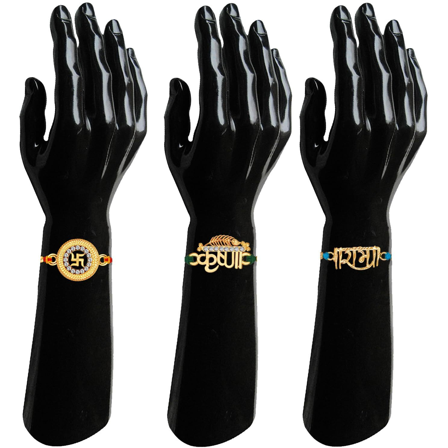 Mahi Gold Plated Religious Combo Of Swastik, Rama And Krushana Rakhi For Brother, Bhai, Bro (Rco1105713G)