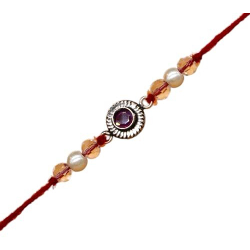 Sj Shubham Jewellers Pure 925 Sterling Silver Rakhi For Brother Charm Bracelet Raksha Bandhan With Pure Cotton Thread For Men, Boys, Rakhis Pink