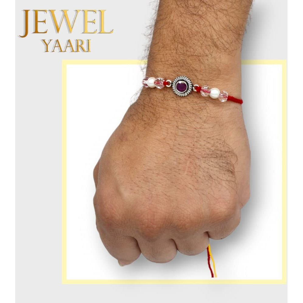 Sj Shubham Jewellers Pure 925 Sterling Silver Rakhi For Brother Charm Bracelet Raksha Bandhan With Pure Cotton Thread For Men, Boys, Rakhis Pink