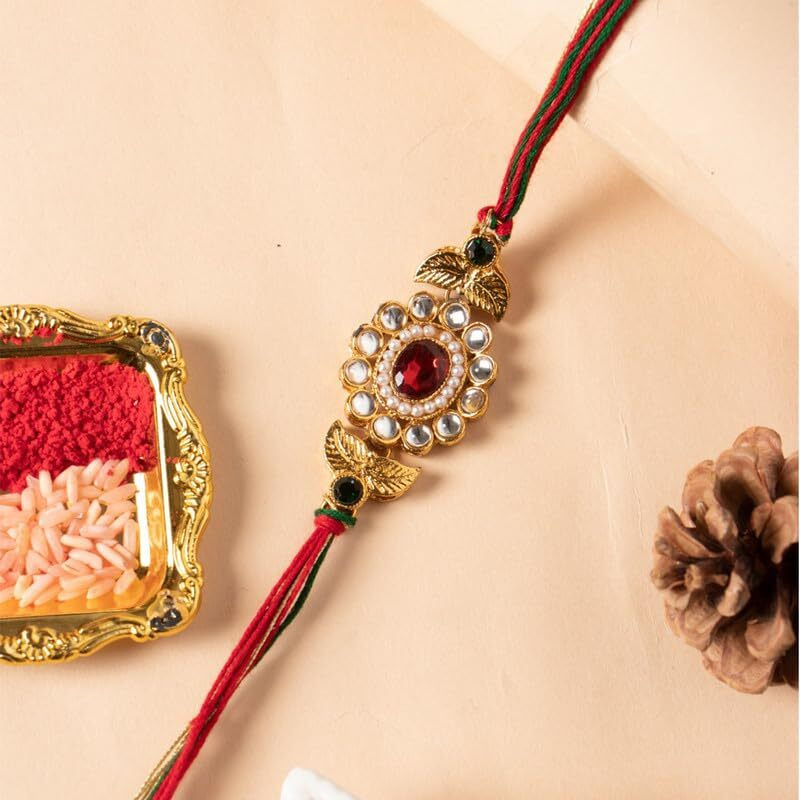 The Purple Tree Kundan Rakhi For Brother With Roli Chawal And Card (Set Of 1) Rakhi For Bhai, Rakshabandhan Gift For Brother,