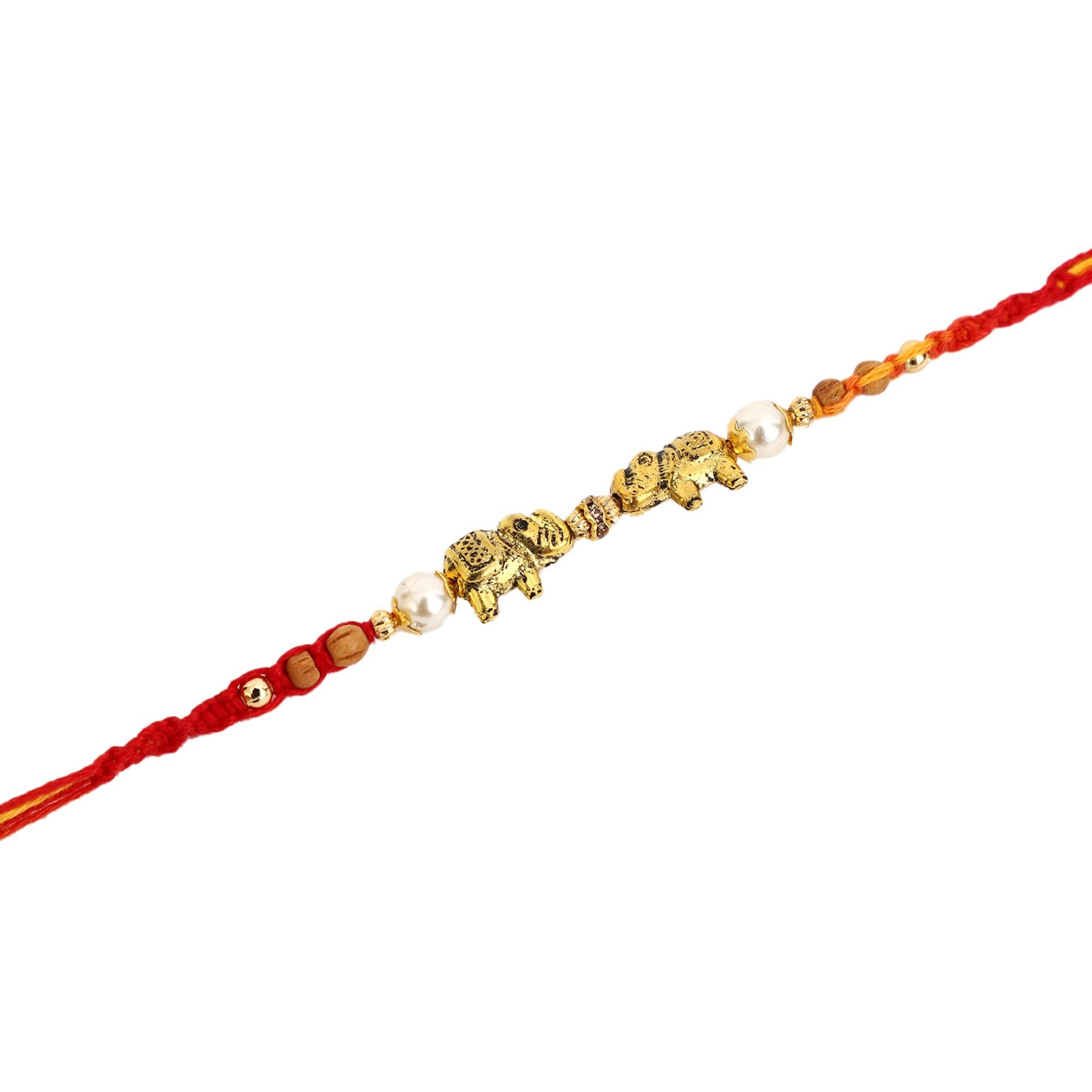 Vending India Elephant Rakhi For Brother Set In A Rakhi Card Combo With Roli, Chawal, Chandan & Mishri