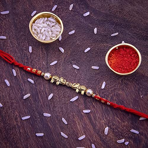 Vending India Elephant Rakhi For Brother Set In A Rakhi Card Combo With Roli, Chawal, Chandan & Mishri