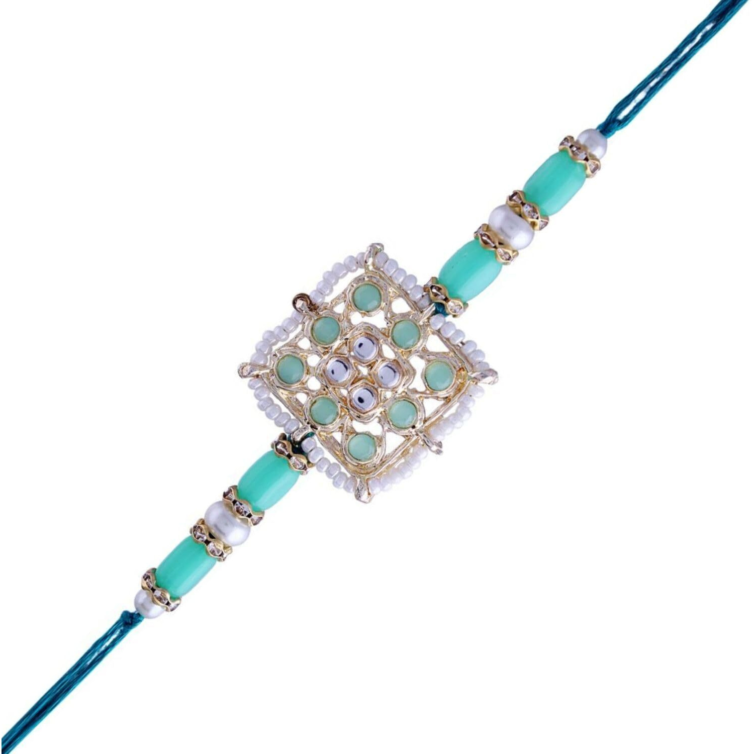 I Jewels Mens Kundan & Pearl Rakhi With Roli Chawal & Rakshabandhan Card For Brother/Bro/Bhai (R075Min)
