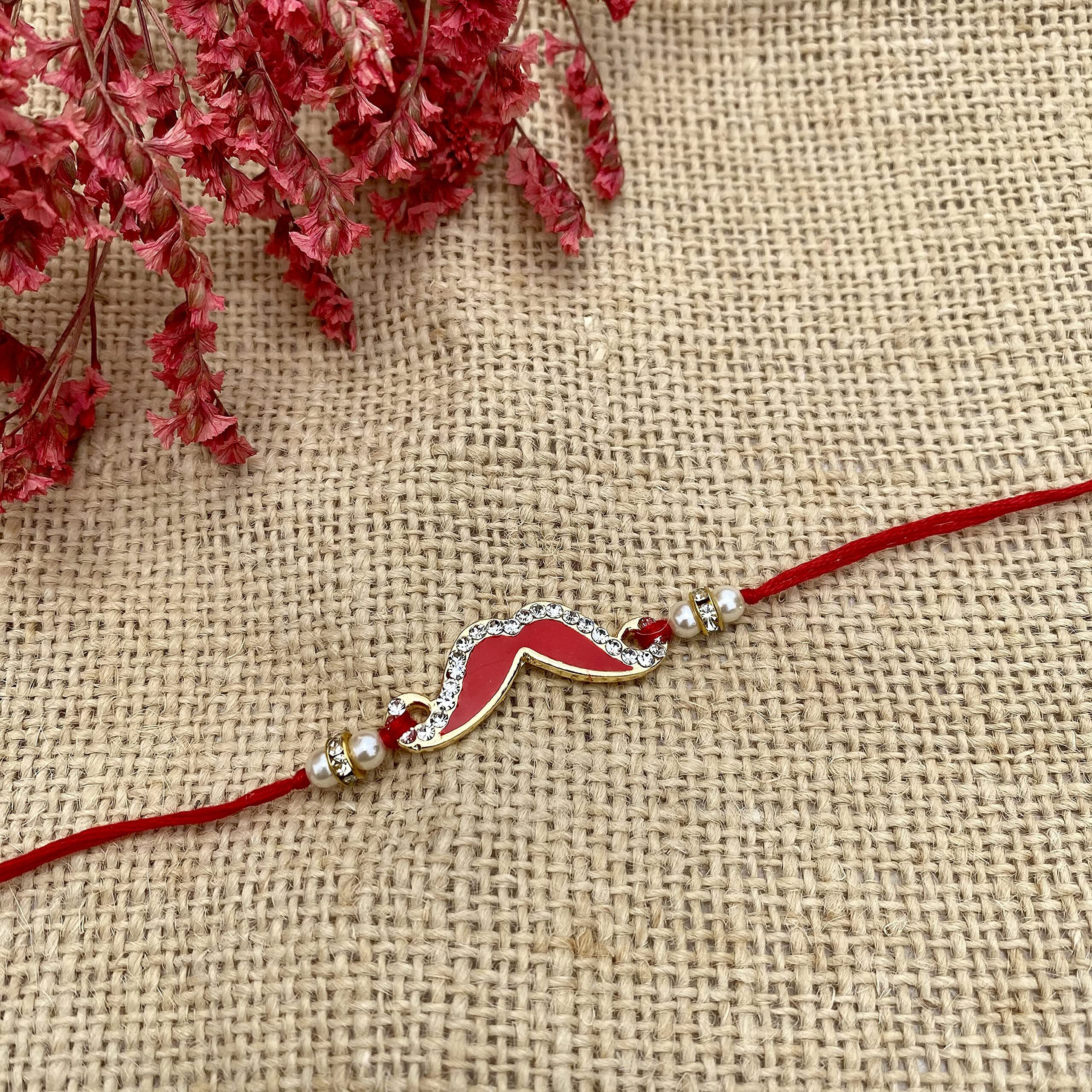 Fure Red Moustache Rakhi For Brother (Roli-Chawal Included)