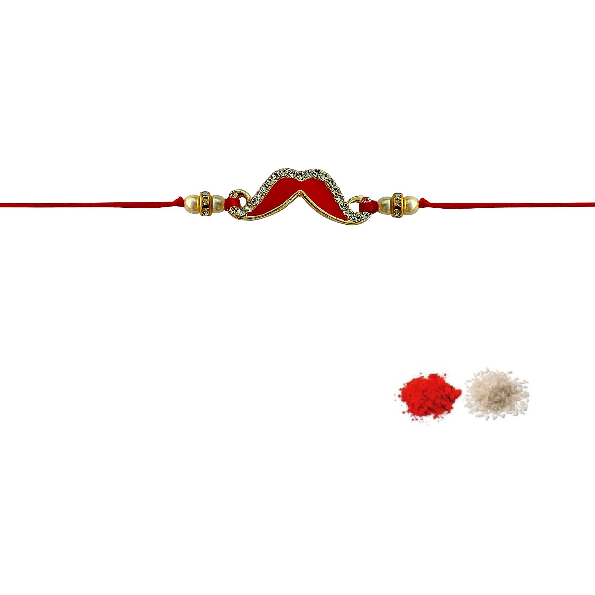 Fure Red Moustache Rakhi For Brother (Roli-Chawal Included)