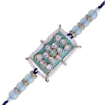 I Jewels Mens Ethnic Pearl Beads Studded Rakhi With Roli Chawal & Rakshabandhan Card For Brother/Bro/Bhai (R076Min) Pack Of 1 Pcs