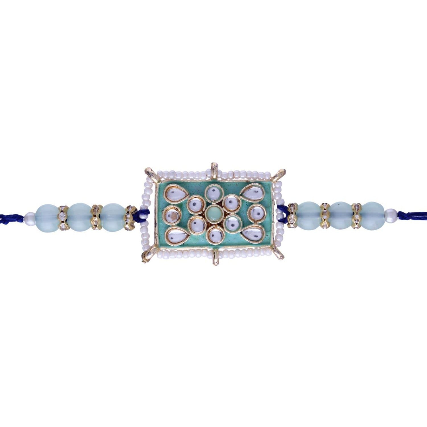 I Jewels Mens Ethnic Pearl Beads Studded Rakhi With Roli Chawal & Rakshabandhan Card For Brother/Bro/Bhai (R076Min) Pack Of 1 Pcs