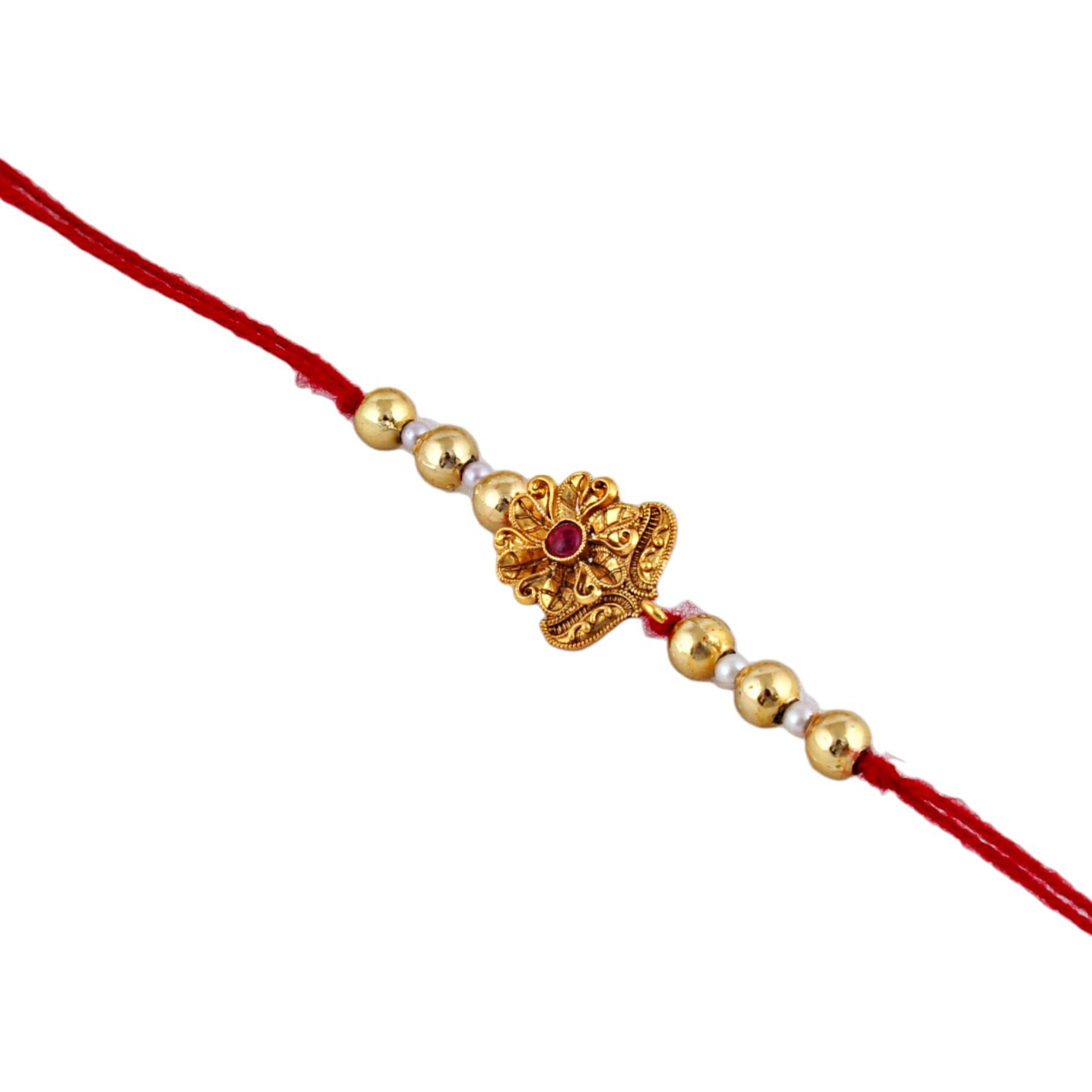 Lucky Jewellery Unisex Adult Gold-Plated Rakhi - Red Thread, Designer Fancy Traditional Rakhee Bracelet For Brother/Bhai/Bhaiya/Bhabhi - Rakshasutra