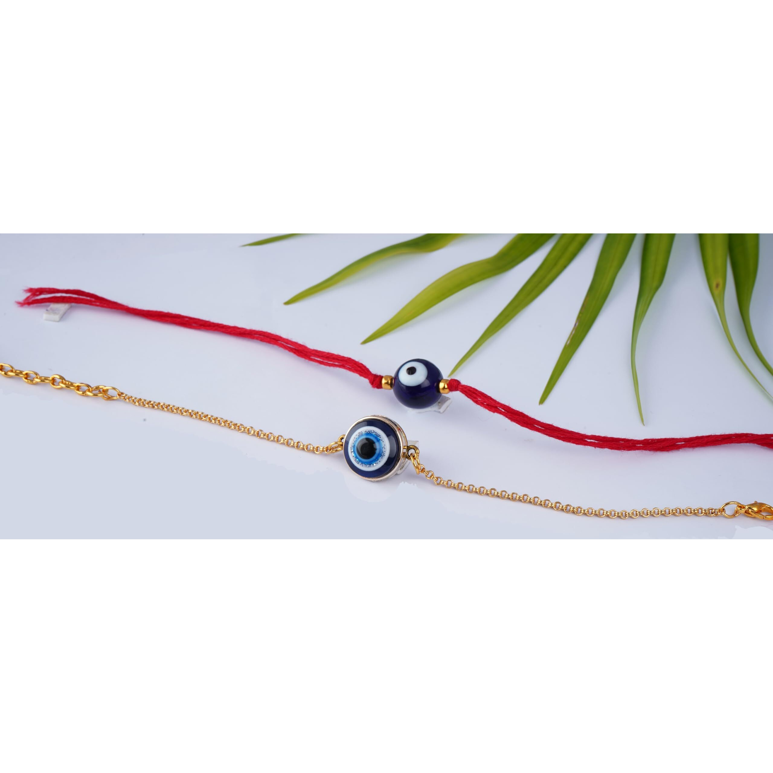 Jfl Mens - Jewellery For Less Combo Of 2 Traditional Evil Eye Rakhi For Rakshabandhan Festival Brother Rakhi Handcrafted With Roli Chawal & Hand Written Card, Adjustable.