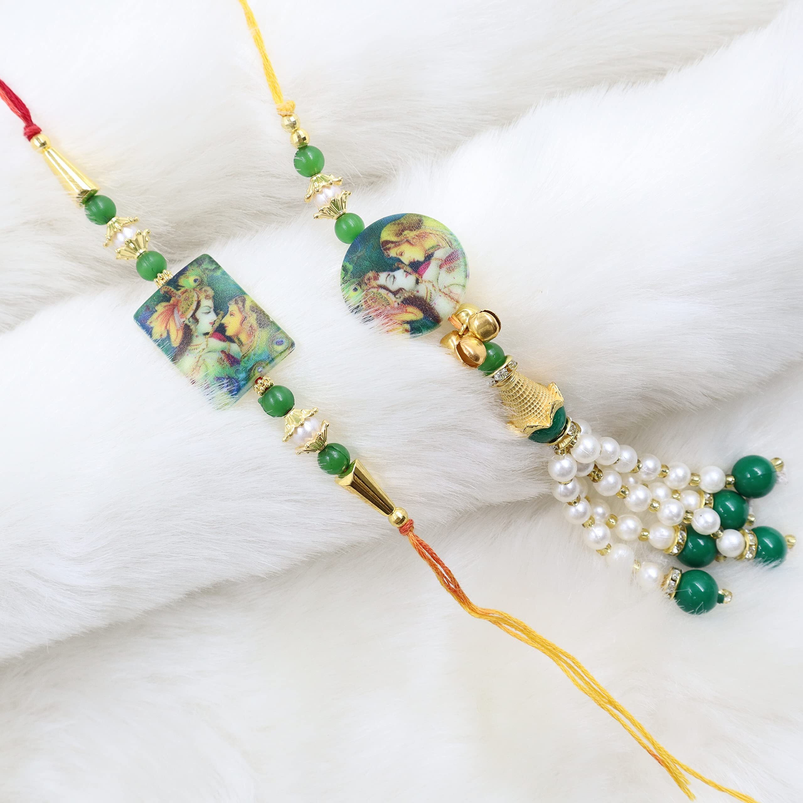 Alaukik Bhaiya Bhabhi Radha Krishna Rakhi Set Bhabhi Lumba Pair Couple Rakhi With Decorative Pooja Thali/Roli And Chawal