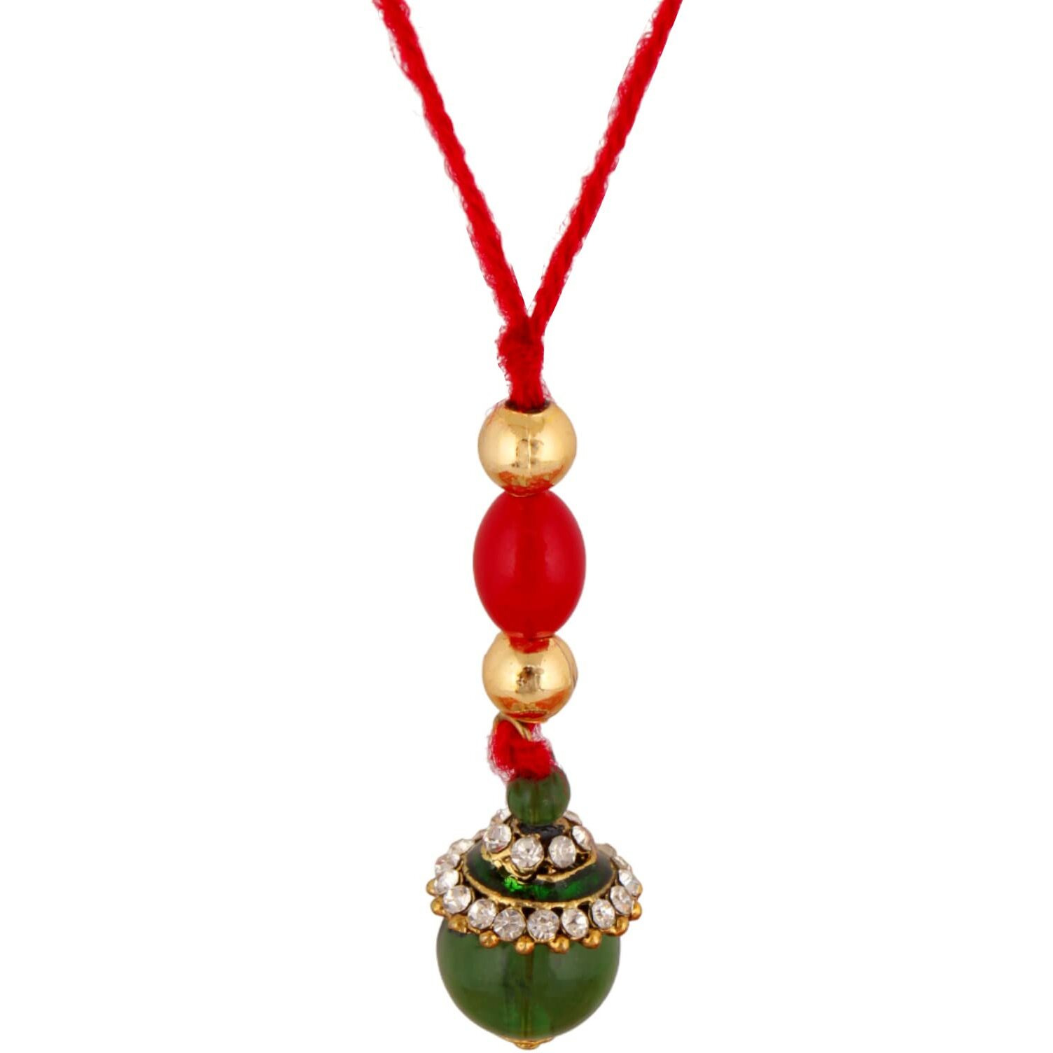 Lucky Jewellery Unisex Adult Gold-Plated Rakhi - Red Thread, Designer Fancy Traditional Rakhee Bracelet With Designer Lumba For Brother/Bhai/Bhaiya/Bhabhi - Rakshasutra