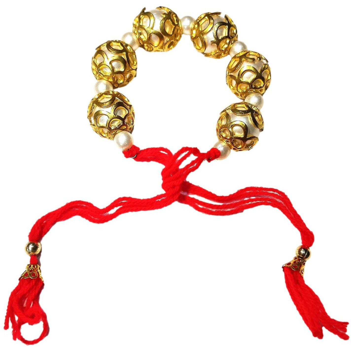 Athz Bhabhi Lumba Rakhi White Moti Beads Within Golden Casing Orange Thread Made In India Rakhis For Women Girls Bhabhi