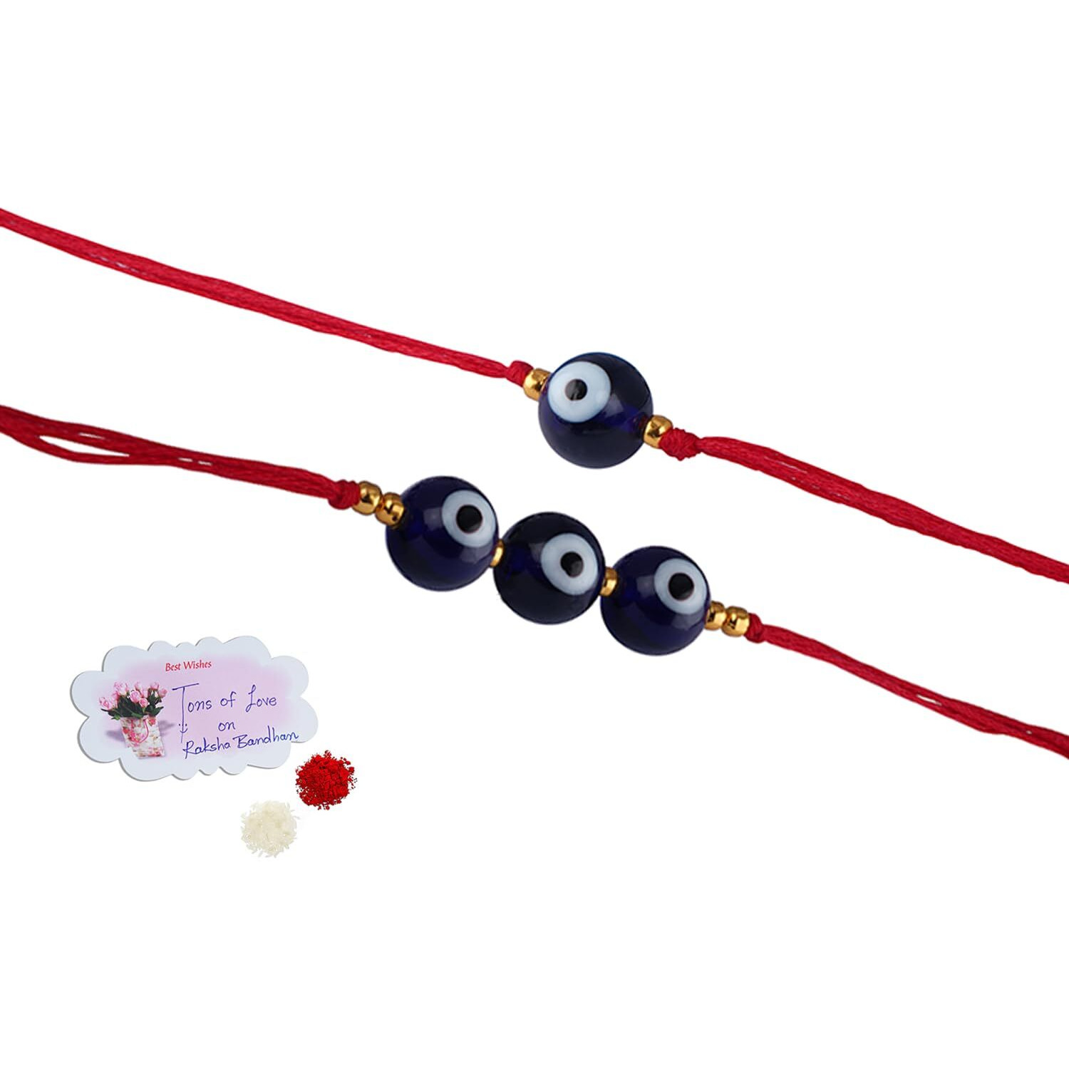 Jfl Mens - Jewellery For Less Combo Of 2 Evil Eye Rakhi For Rakshabandhan Festival Brother Rakhi Handcrafted With Roli Chawal & Hand Written Card, Adjustable.