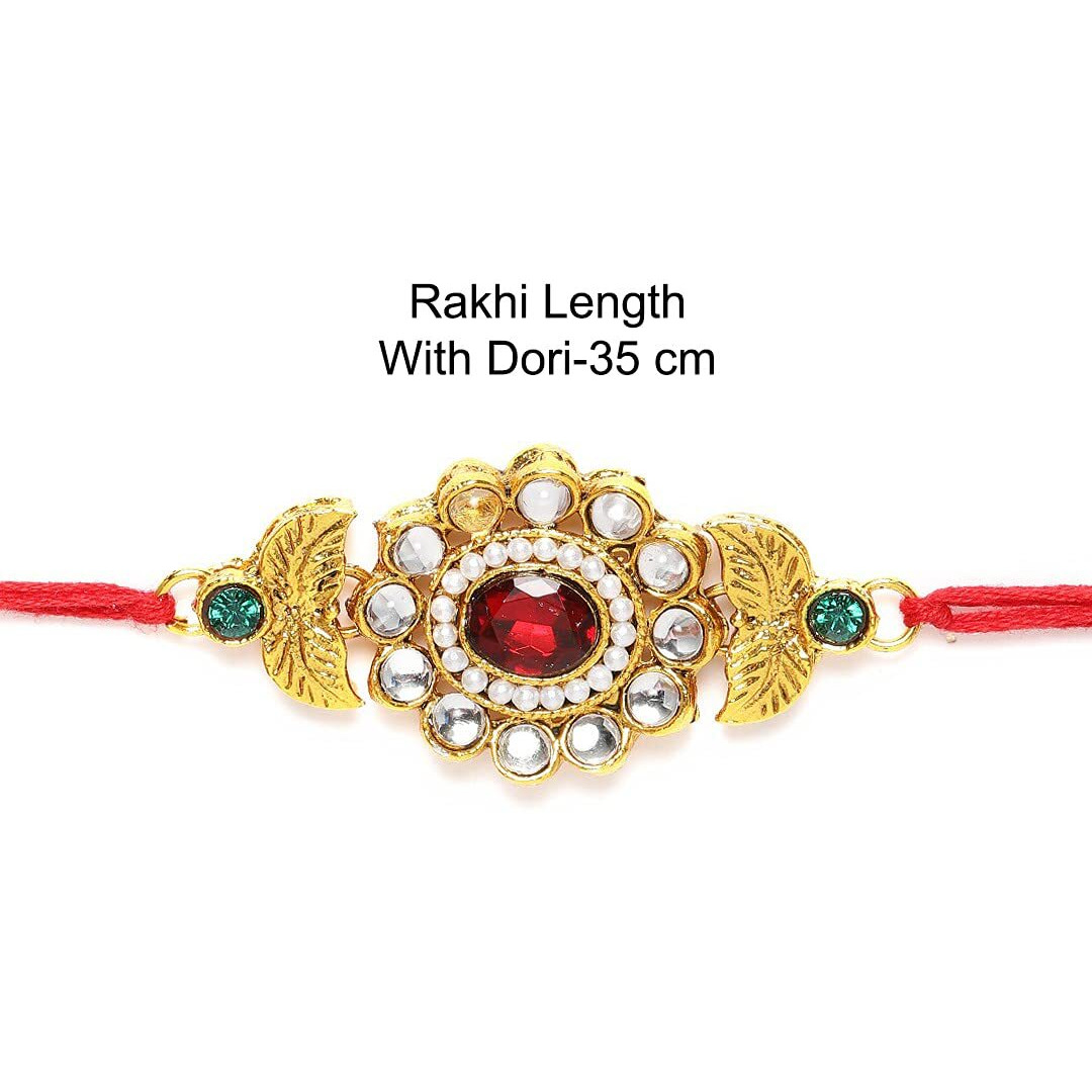 Zaveri Pearls Green & Red Stones Traditional Rakhi-Zpfk10294