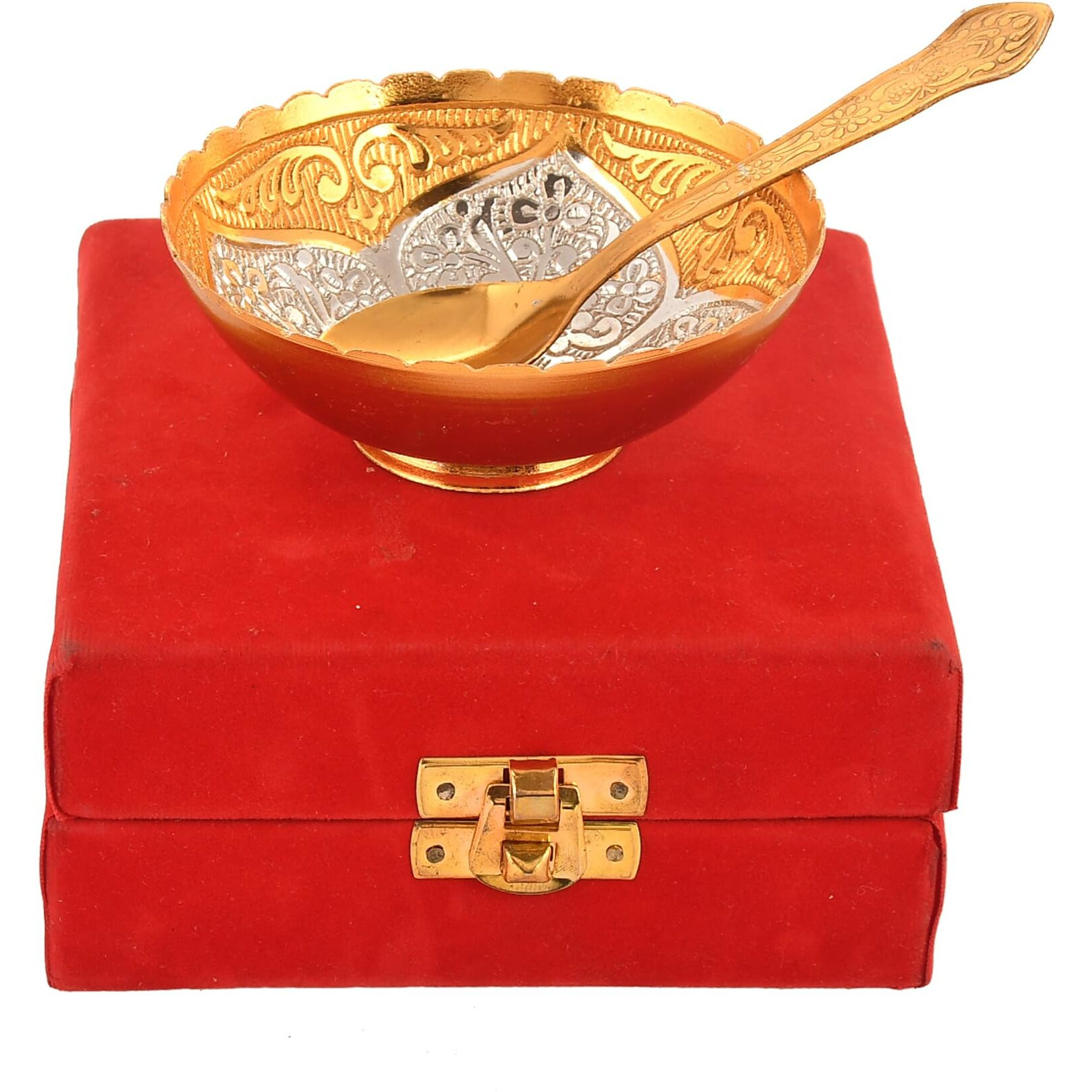 Yalambar Rakhi Gift For Brother | Rakhi With German Silver Bowl Set With Velvet Box Set With Red Velvet Box (Rakh2023 Rakhi Set With Bowl Set)-Rakh202304-2