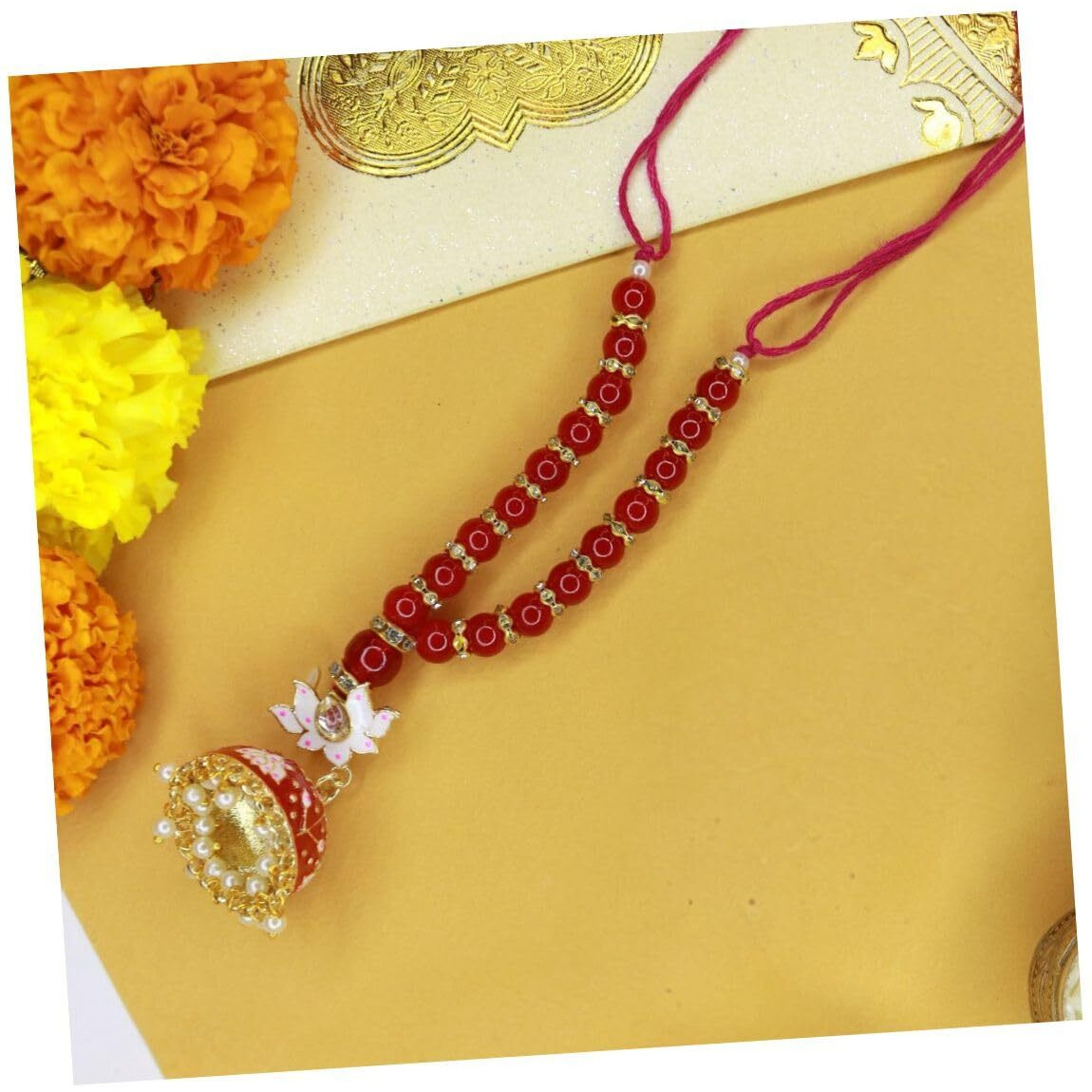 I Jewels Red Floral Meenakari Pearl Bracelet For Bhabhi/Sister (R074R-L)