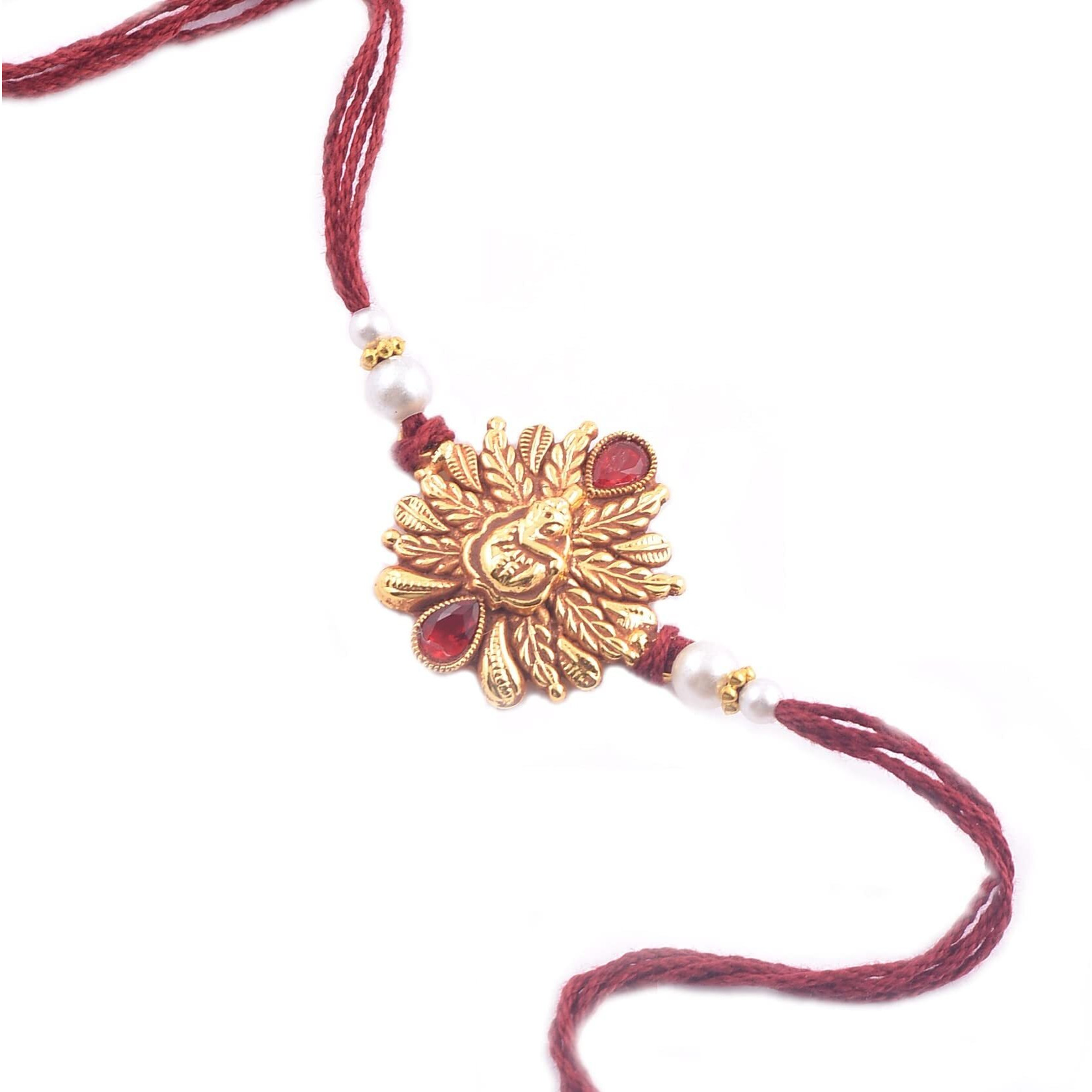 Vama Mens Fashions Nakshi Gold Temple Jewellery Ganesha Ganesh Rakhi For Rakshabandhan| Roli Chawal | Rakhi For Brother Bhaiya Bhai