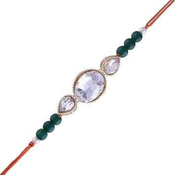 I Jewels Kundan & Pearl Rakhi With Roli Chawal & Rakshabadhan Card For Brother/Bhai/Bro/Men (R08)