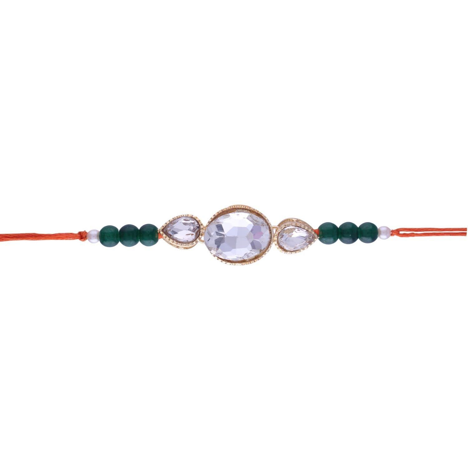 I Jewels Kundan & Pearl Rakhi With Roli Chawal & Rakshabadhan Card For Brother/Bhai/Bro/Men (R08)