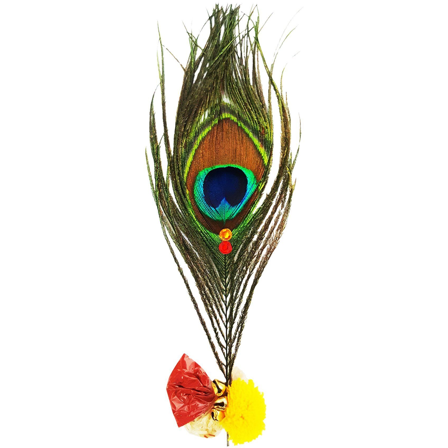 Mehrunnisa Handmade Golden Bead Rakhi With Peacock Feather Roli Chawal (Rak1198)