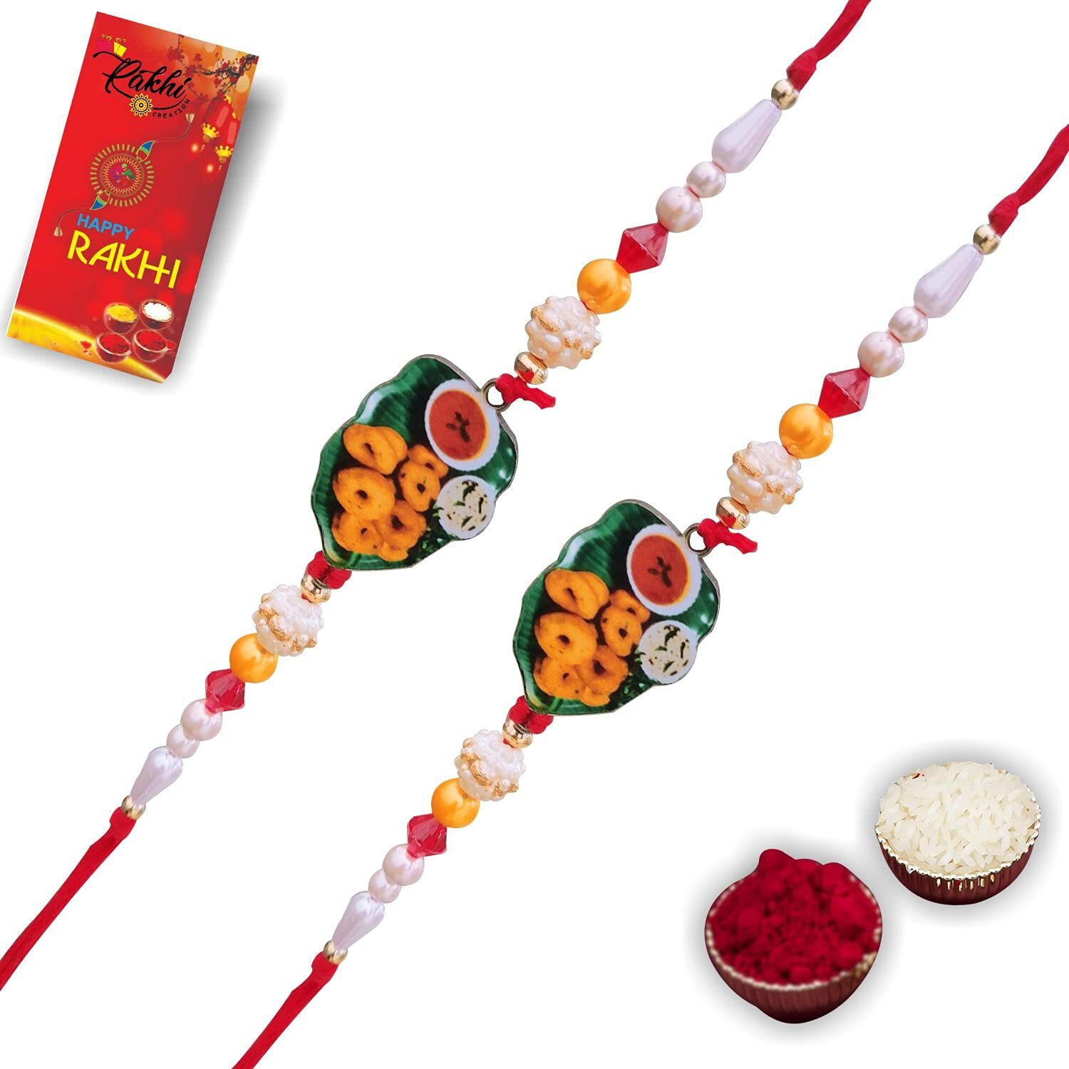 Case Creation Funny Cute Miniature Bracelet Rakhi (Set Of 2) Idli Vada Shambhar Rakhi For Brother Cool Bhai/Rakhi For Bhai/Rakhi For Bhaiya/Rakhi For Kids/Rakhi For Sister / 2 Rakhi Combo