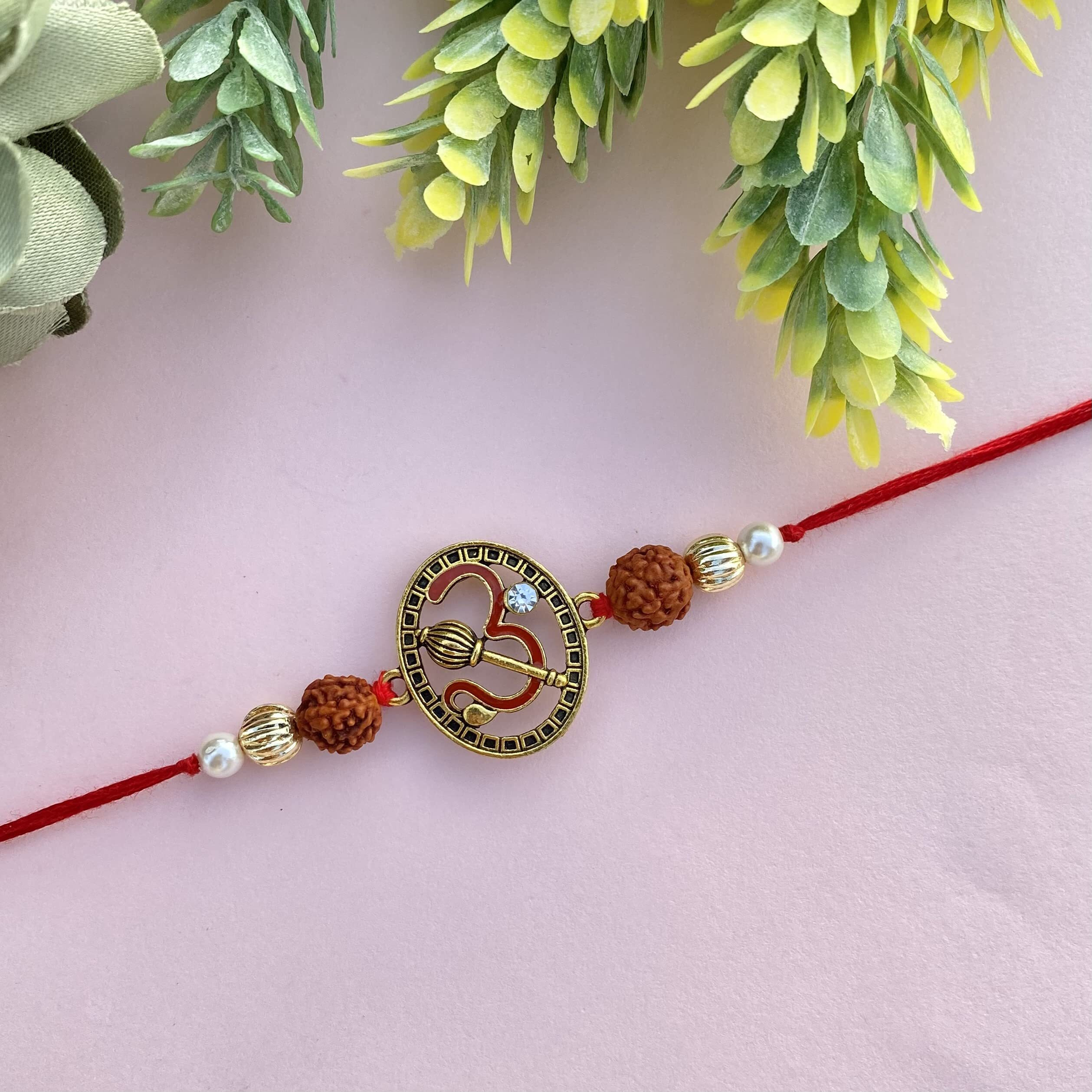 Fure Red Traditional Om Rakhi For Brother (Roli-Chawal Included)