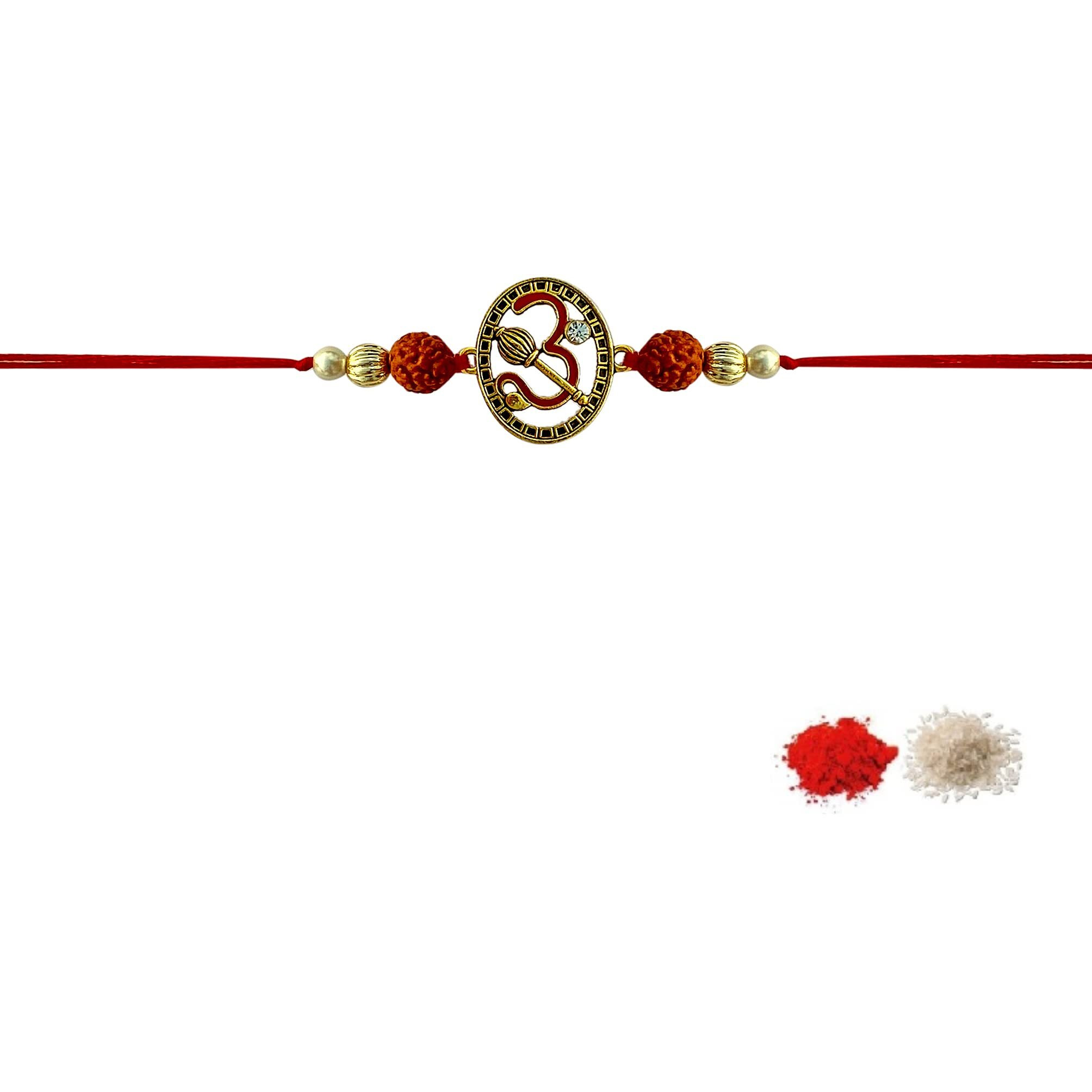 Fure Red Traditional Om Rakhi For Brother (Roli-Chawal Included)