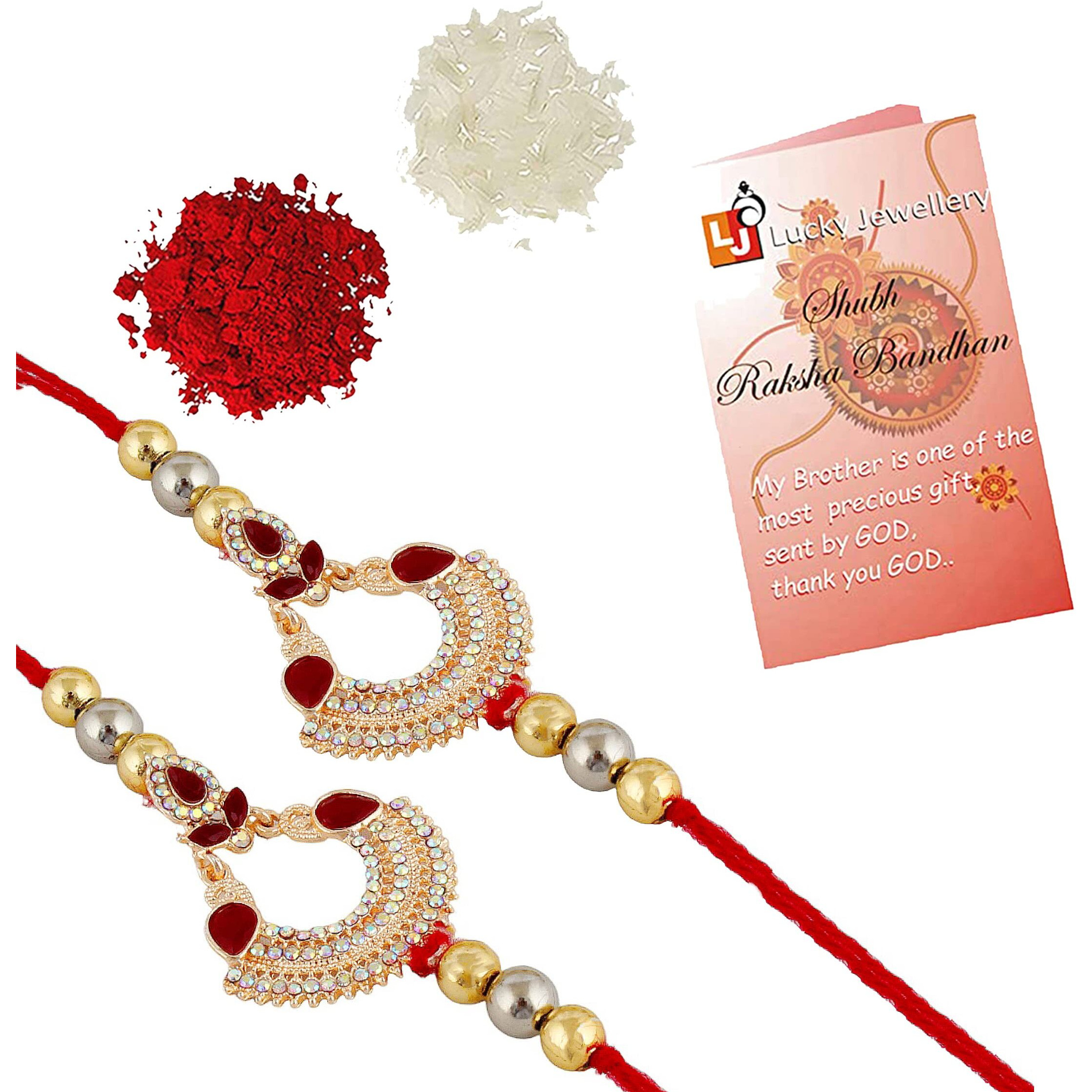 Lucky Jewellery Unisex Adult Rose Plating Rakhi - Red Thread, Designer Fancy Traditional Rakhee Bracelet For Brother/Bhai/Bhaiya/Bhabhi - Rakshasutra