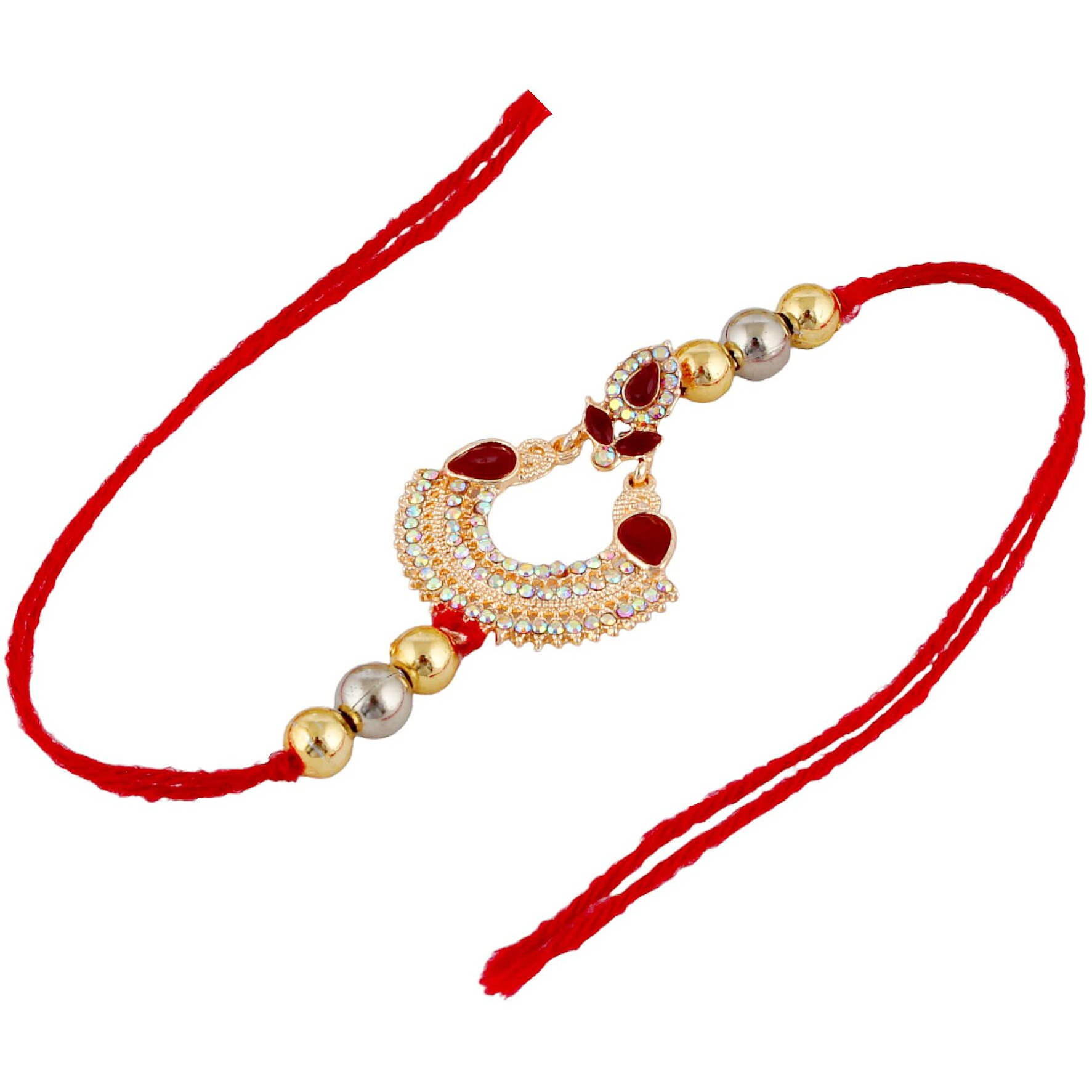 Lucky Jewellery Unisex Adult Rose Plating Rakhi - Red Thread, Designer Fancy Traditional Rakhee Bracelet For Brother/Bhai/Bhaiya/Bhabhi - Rakshasutra