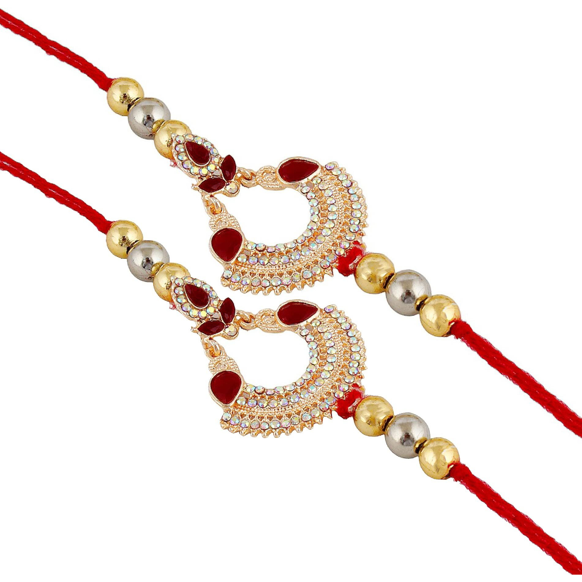 Lucky Jewellery Unisex Adult Rose Plating Rakhi - Red Thread, Designer Fancy Traditional Rakhee Bracelet For Brother/Bhai/Bhaiya/Bhabhi - Rakshasutra