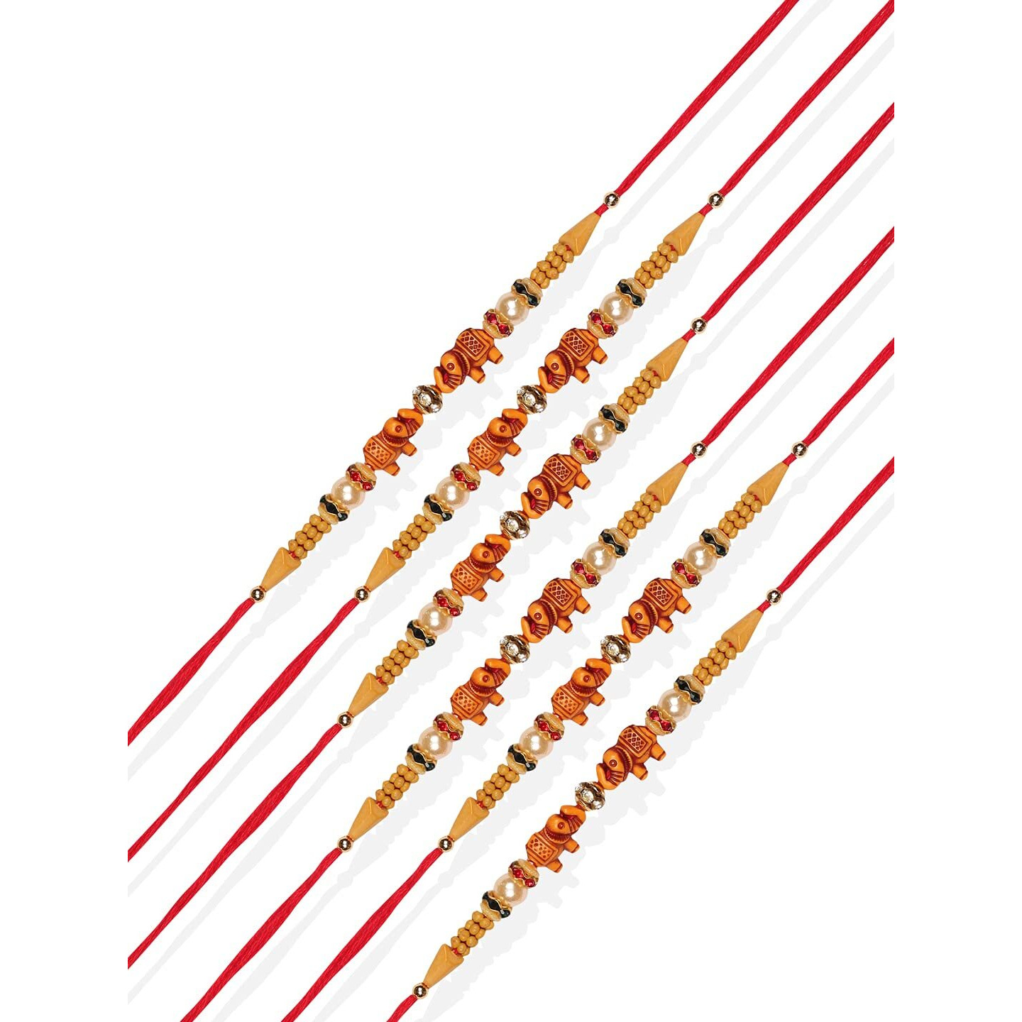 Accessher Presents Elephant Design Beads Rakhi For Brother Pack Of 6 Kids Rakhi With Roli Kumkum Packets & Happy Rakshabandhan Card || Fancy Rakhi For Brother
