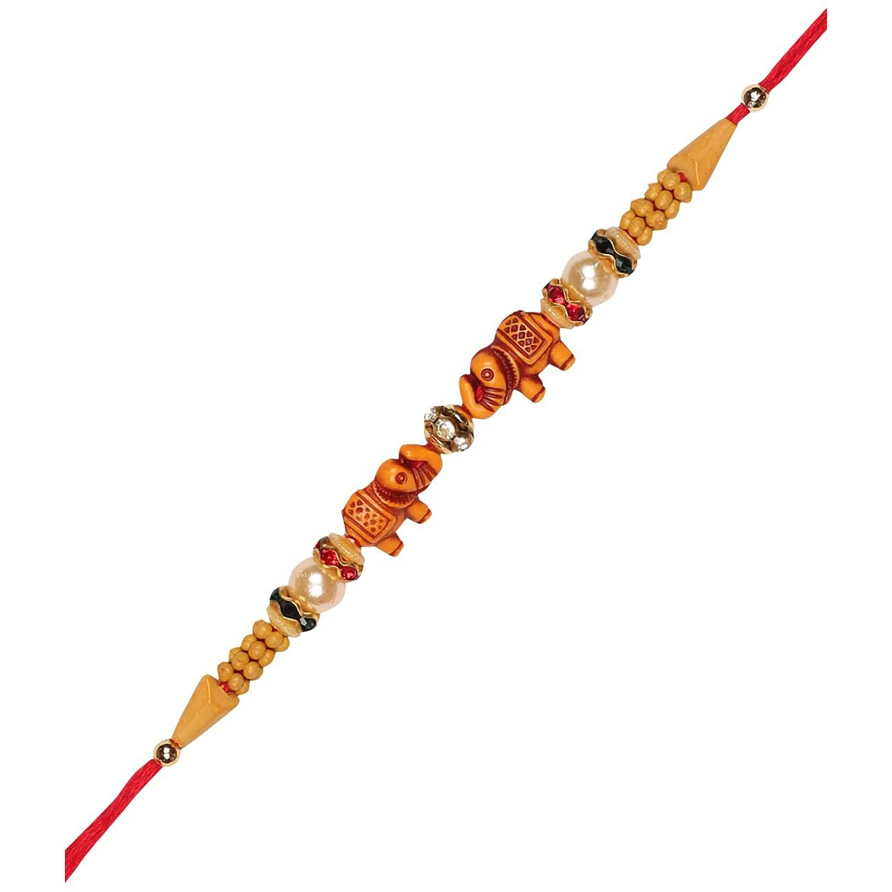 Accessher Presents Elephant Design Beads Rakhi For Brother Pack Of 6 Kids Rakhi With Roli Kumkum Packets & Happy Rakshabandhan Card || Fancy Rakhi For Brother